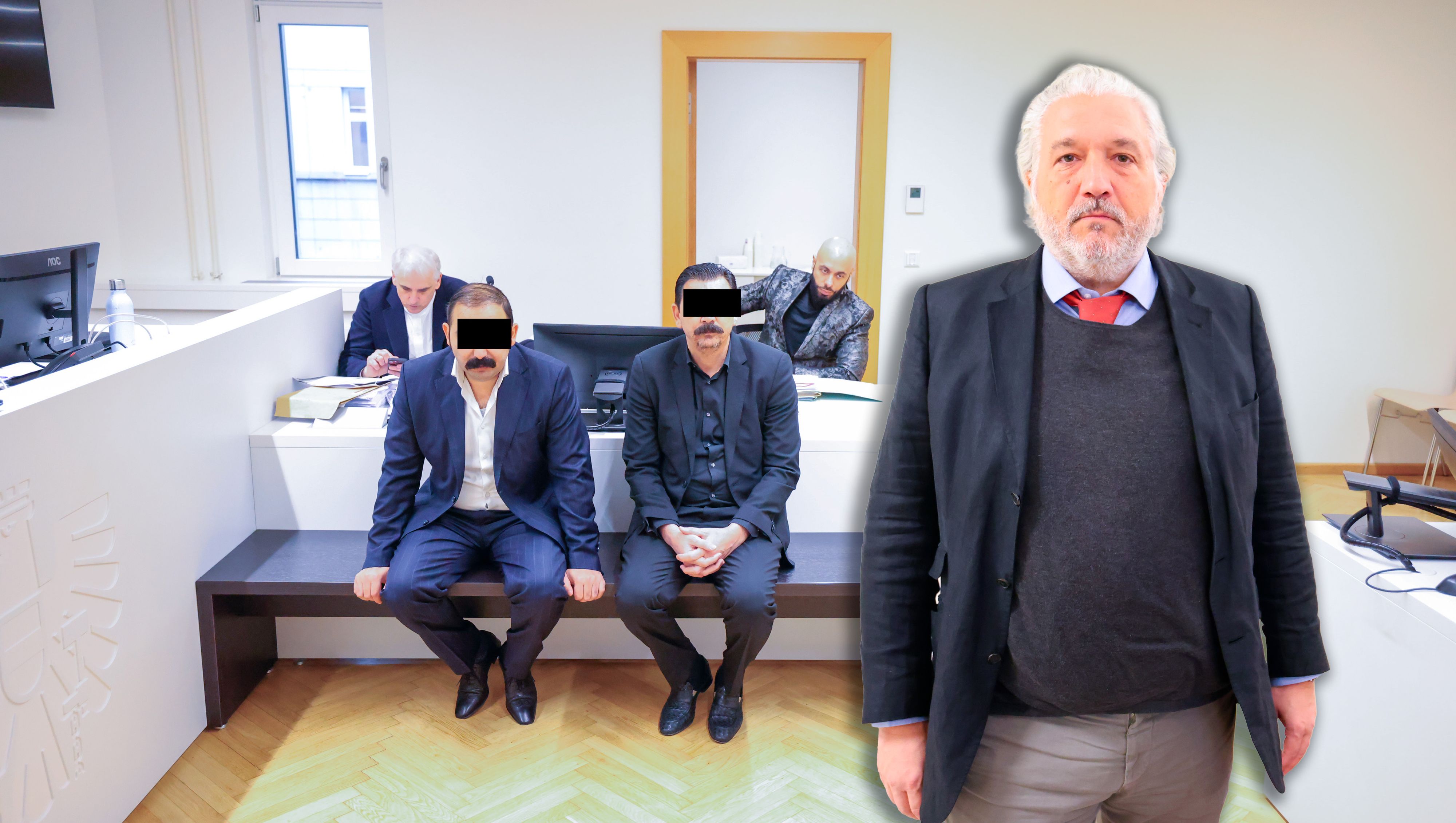 Die Angeklagten wurden von Michael Dohr (l.) und Amir Ahmed (r.) verteidigt. Anwalt Robert Lattermann vertrat den Regisseur.