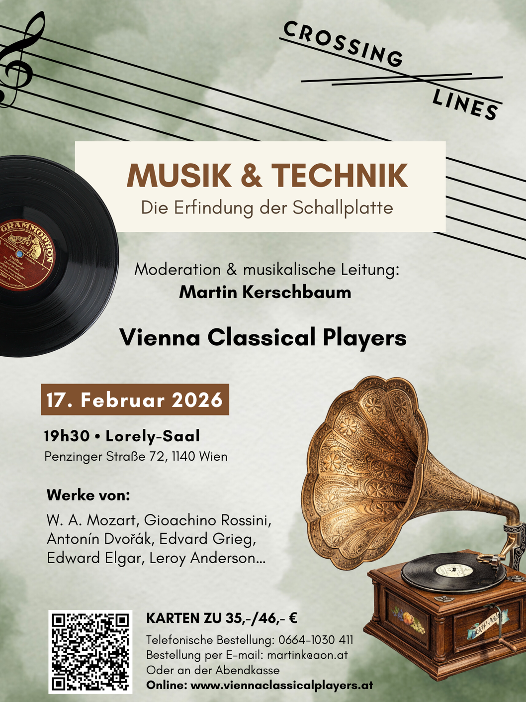 Das Themenkonzert 'Musik &amp; Technik – Die Erfindung der Schallplatte' findet am 17. Februar im Lorely-Saal in Wien statt.