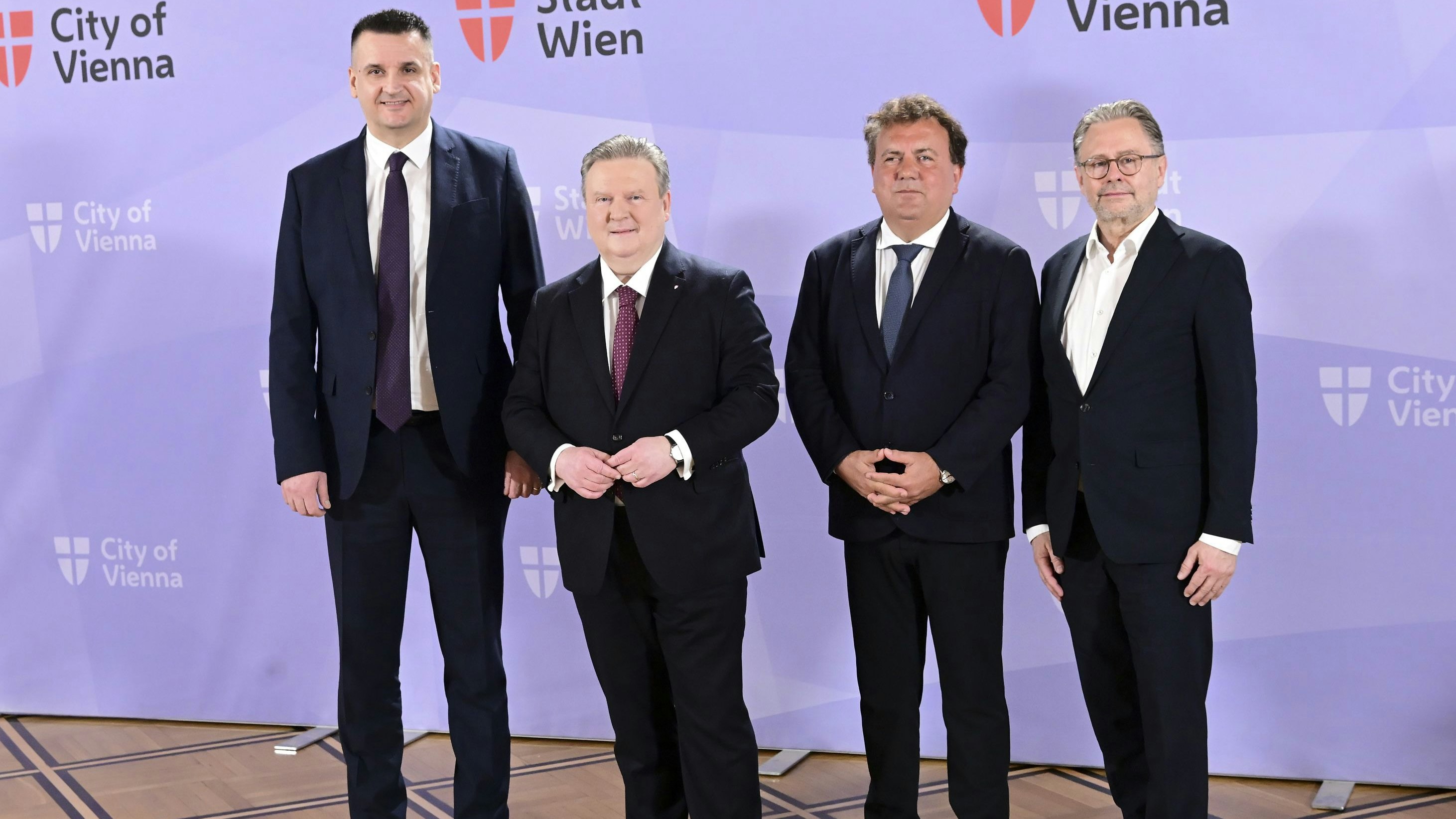 Pressekonfernz mit Ivan Vlaho (CEO UniCredit Bank Austria), Bürgermeister Michael Ludwig, Jan Nast (Intendant Wiener Symphoniker) und Alexander Wrabetz (Aufsichtsratspräsident Wiener Symphoniker) - v.l.