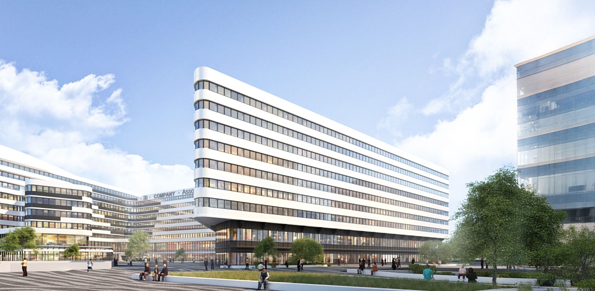 Rendering Office Park 4 Next: Ab 2028 bringt der Office Park 4 NEXT 17.000 m² neue Büro- und Conferencing-Fläche in die AirportCity.
