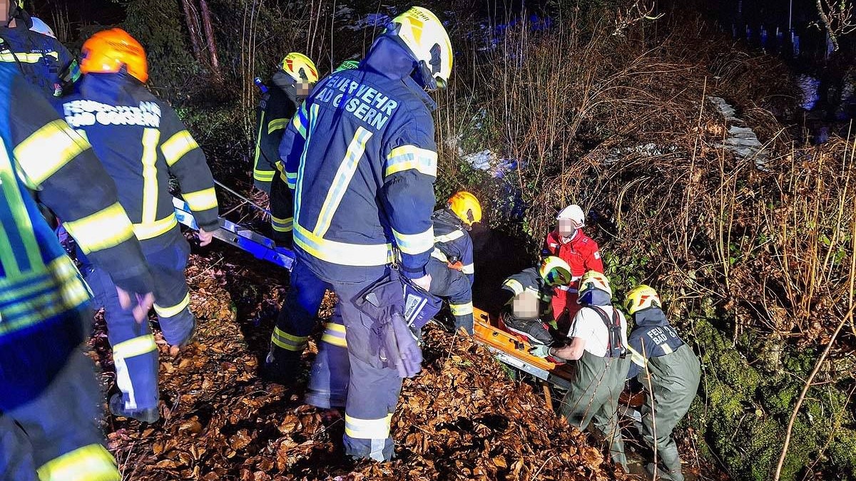Feuerwehr und Rettung holten den 62-Jährigen aus dem Bachbett im Bezirk Gmunden.