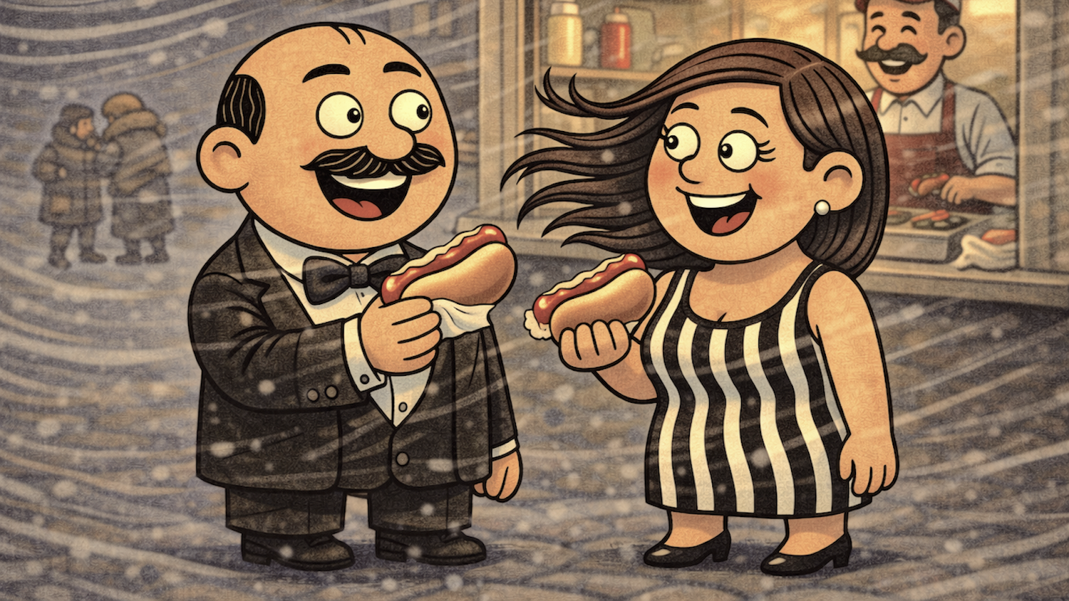 Warum das elegante Outfit? Herlicek mit seiner Nachbarin Herta beim Würstelstand.