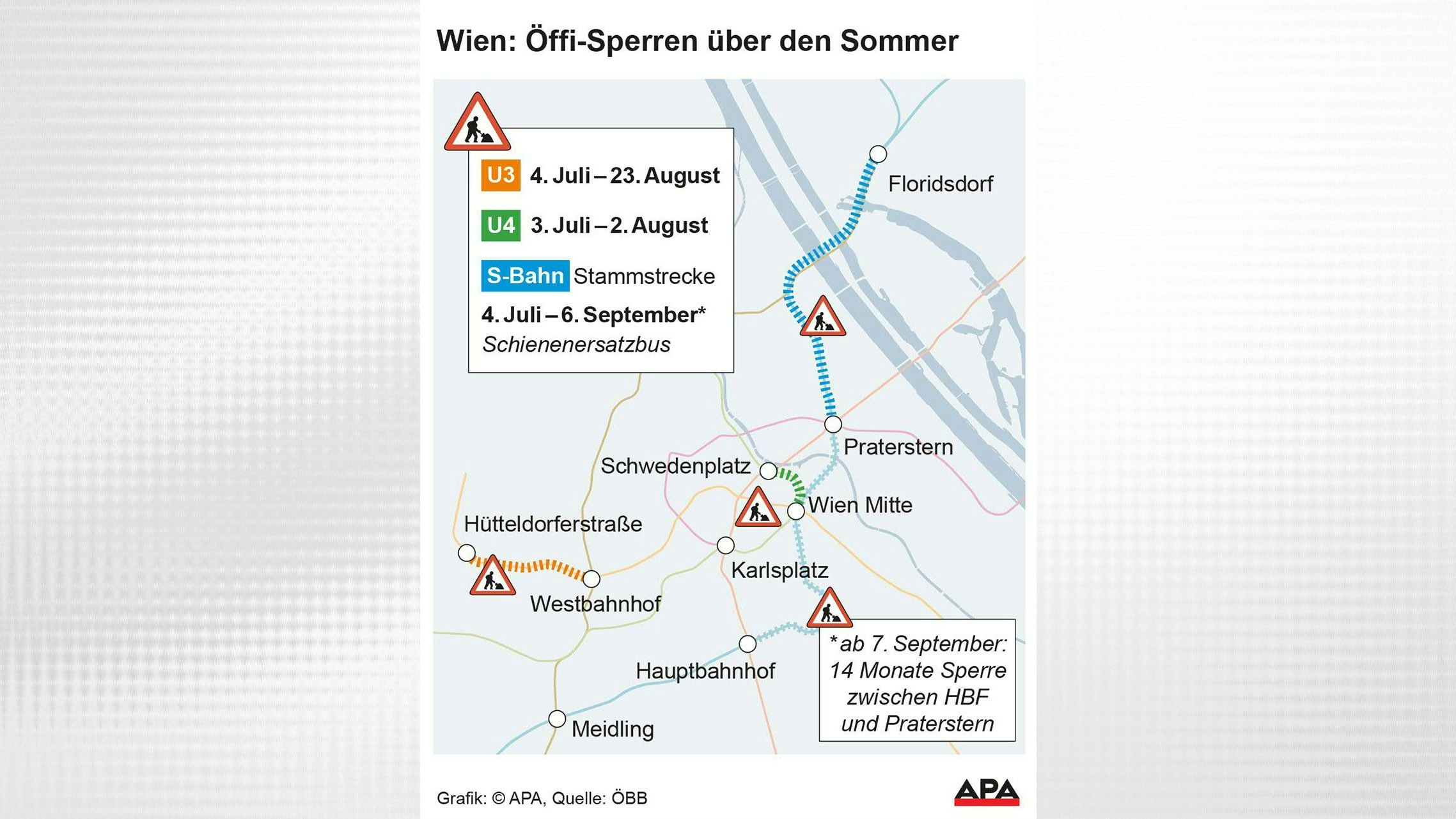 Eine Übersicht der Öffi-Sperren ab dem heurigen Sommer.