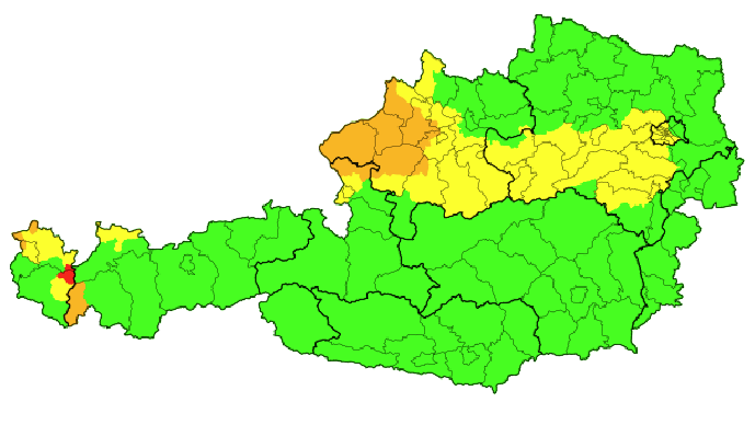 Die aktuellen Wetterwarnungen: Schnee am Arlberg, Sturm im Donauraum