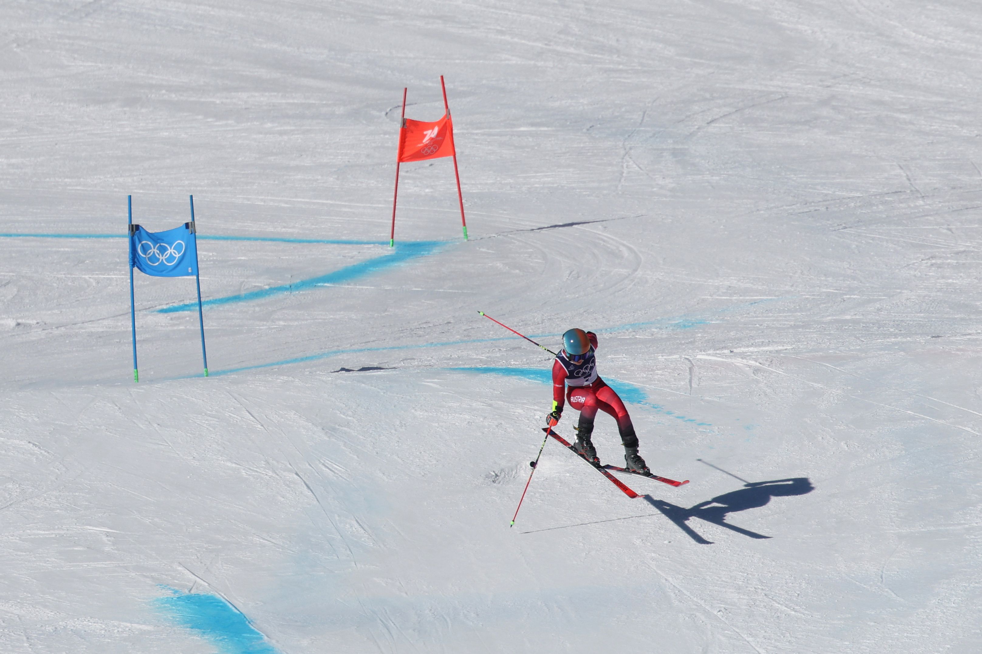 Julia Scheib springt zu weit nach rechts. Dieser Fehler kostet ihr sechs Zehntelsekunden.