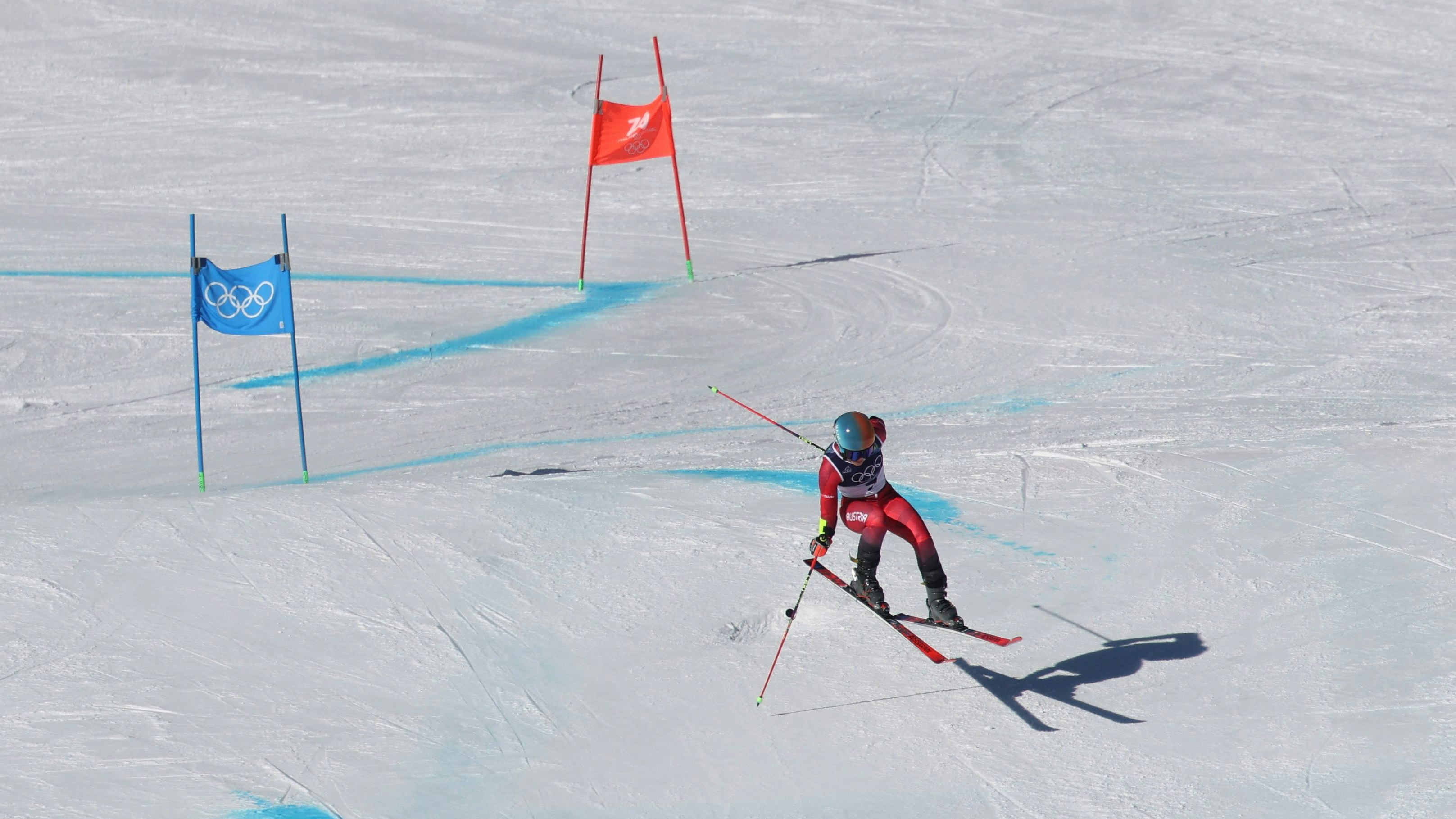 Julia Scheib springt zu weit nach rechts. Dieser Fehler kostet ihr sechs Zehntelsekunden.