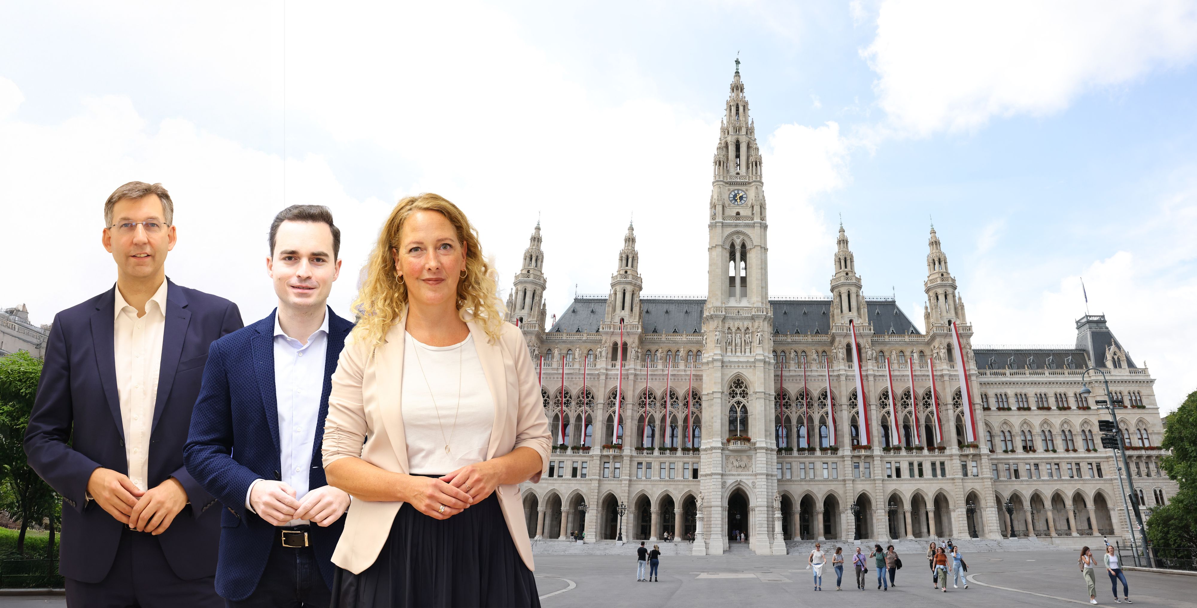 v.l.: Figl (ÖVP), Krauss (FPÖ) und Pühringer (Grüne) kritisieren die Stadtregierung scharf.