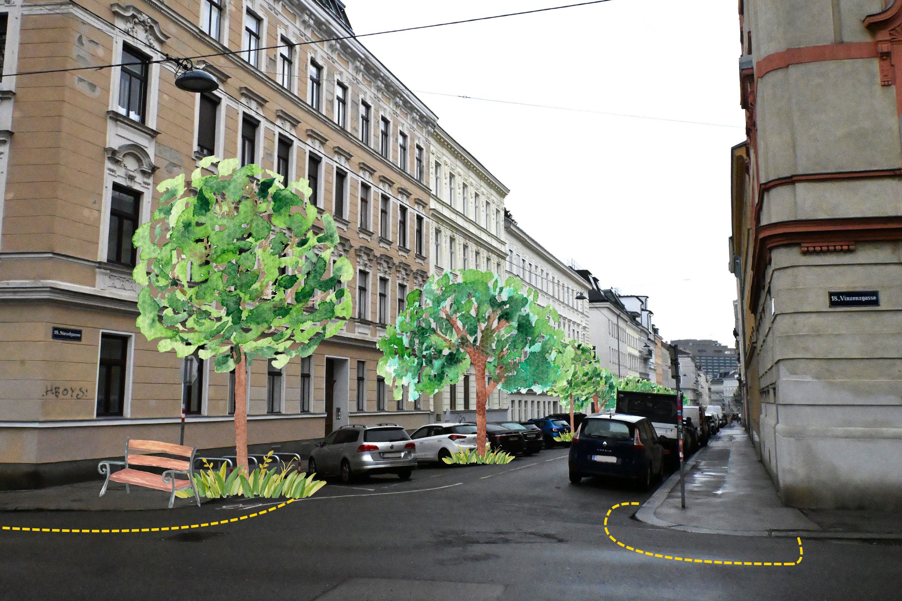 Acht neue Bäume sollen die Staudgasse in Wien-Währing klimafit machen.