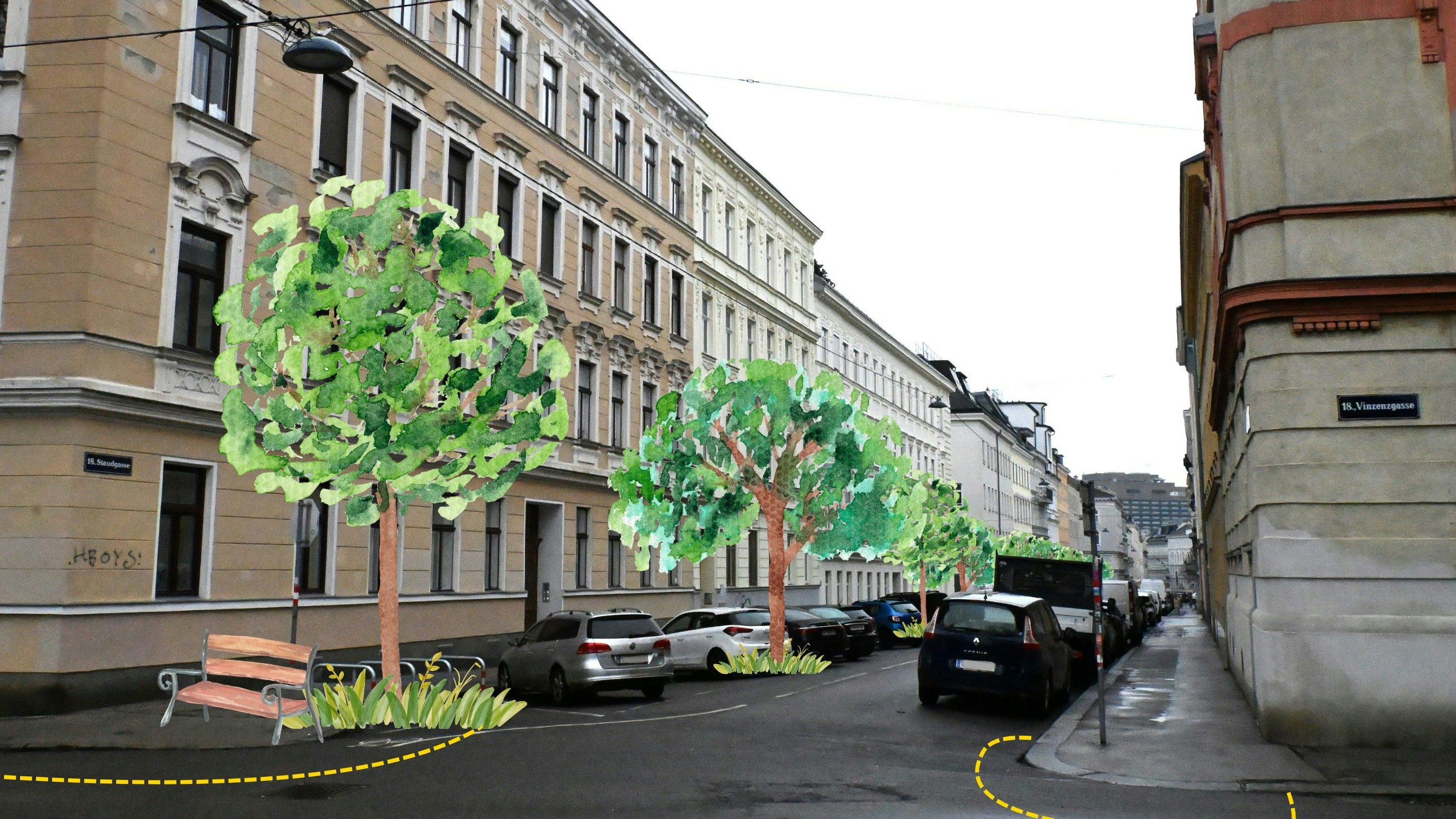 Heute.at - Mehr Grün – Parkplätze weichen Bäumen in Währing