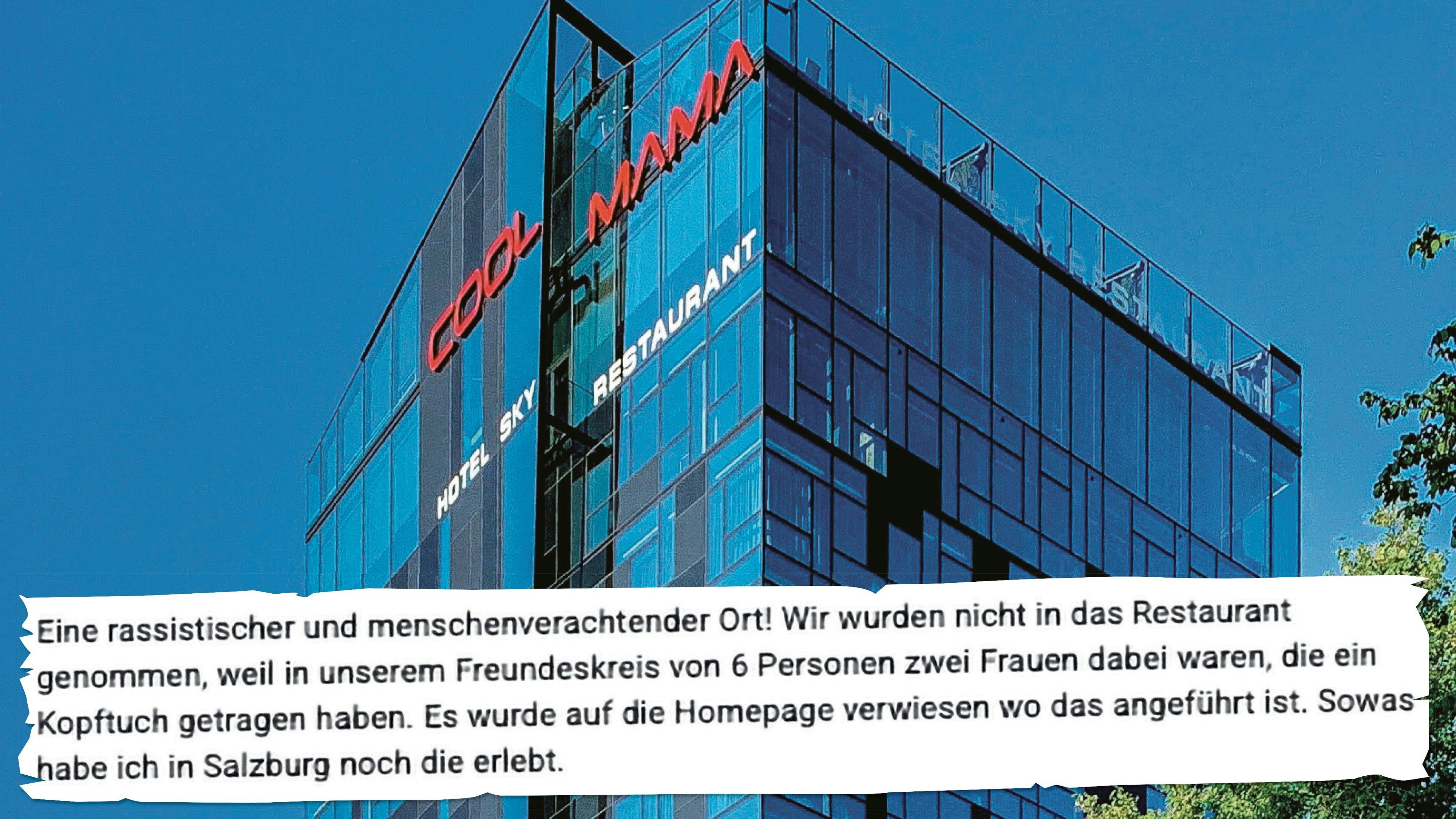 Alle Arten der Kopfbedeckung – auch Kopftücher – sind im Rooftop-Lokal unerwünscht.