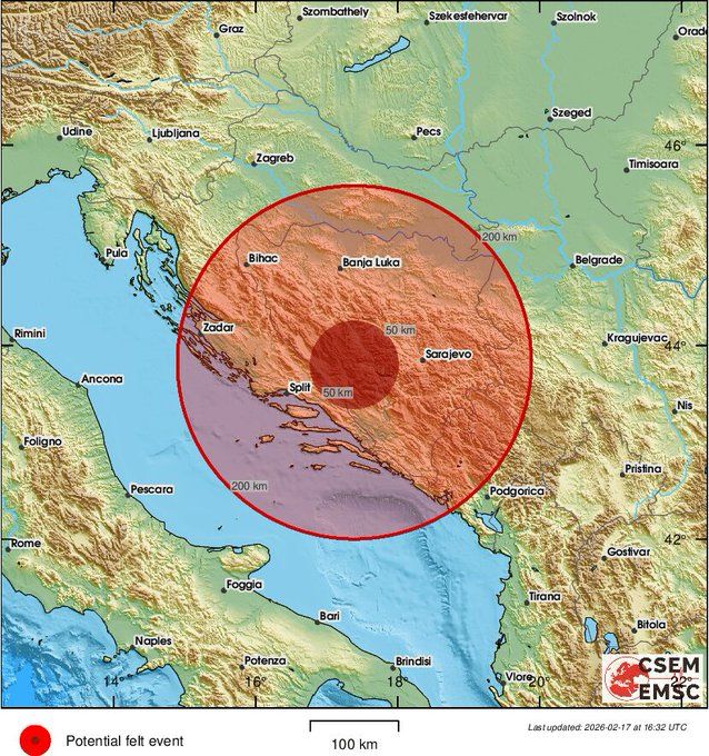 Das Epizentrum des Beben befand sich in Bosnien und Herzegowina.
