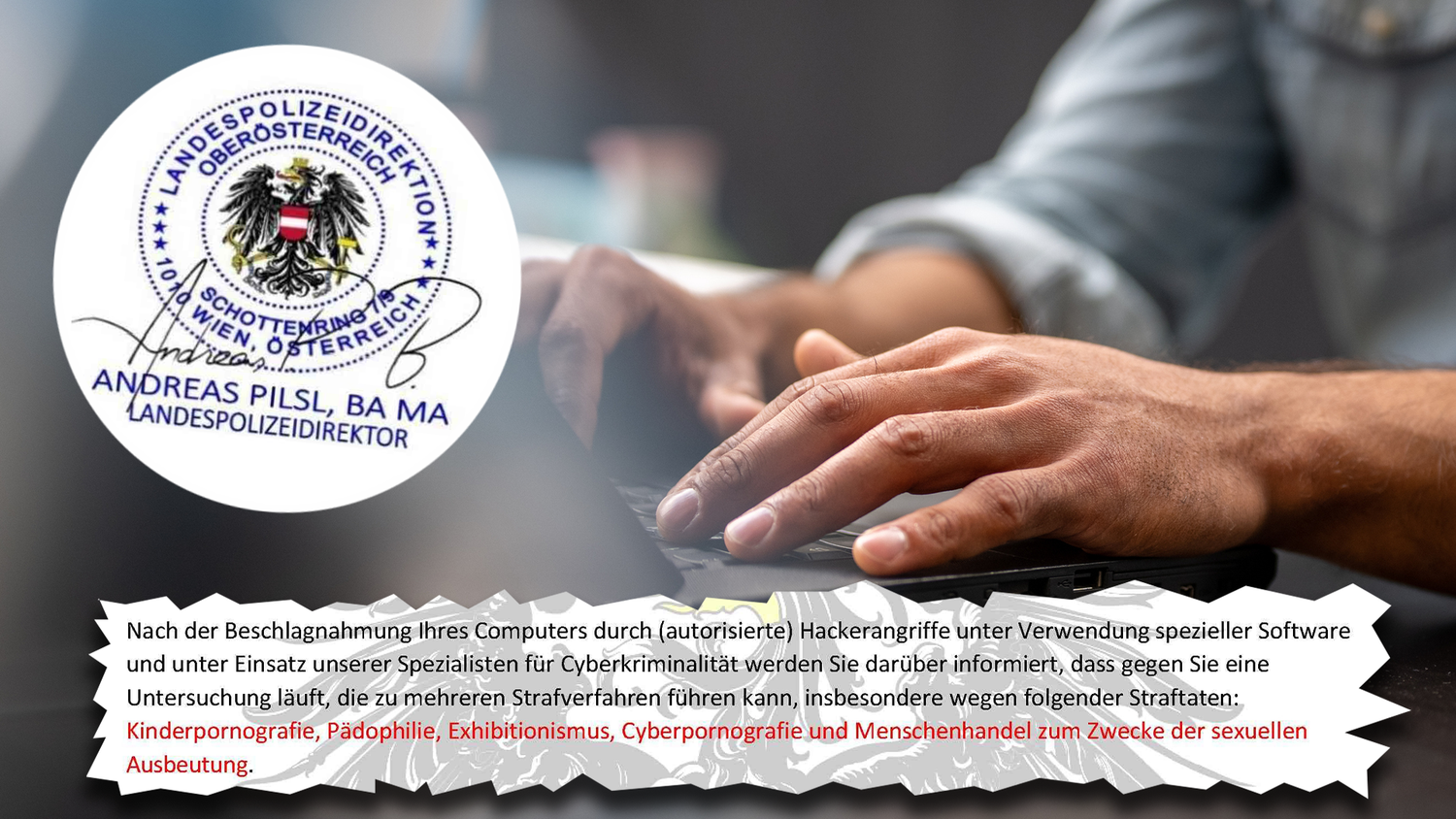 Diese "Vorladung" – angeblich vom Landespolizeidirektor – erhielt ein Oberösterreicher Mitte Februar. (Symbolbild)