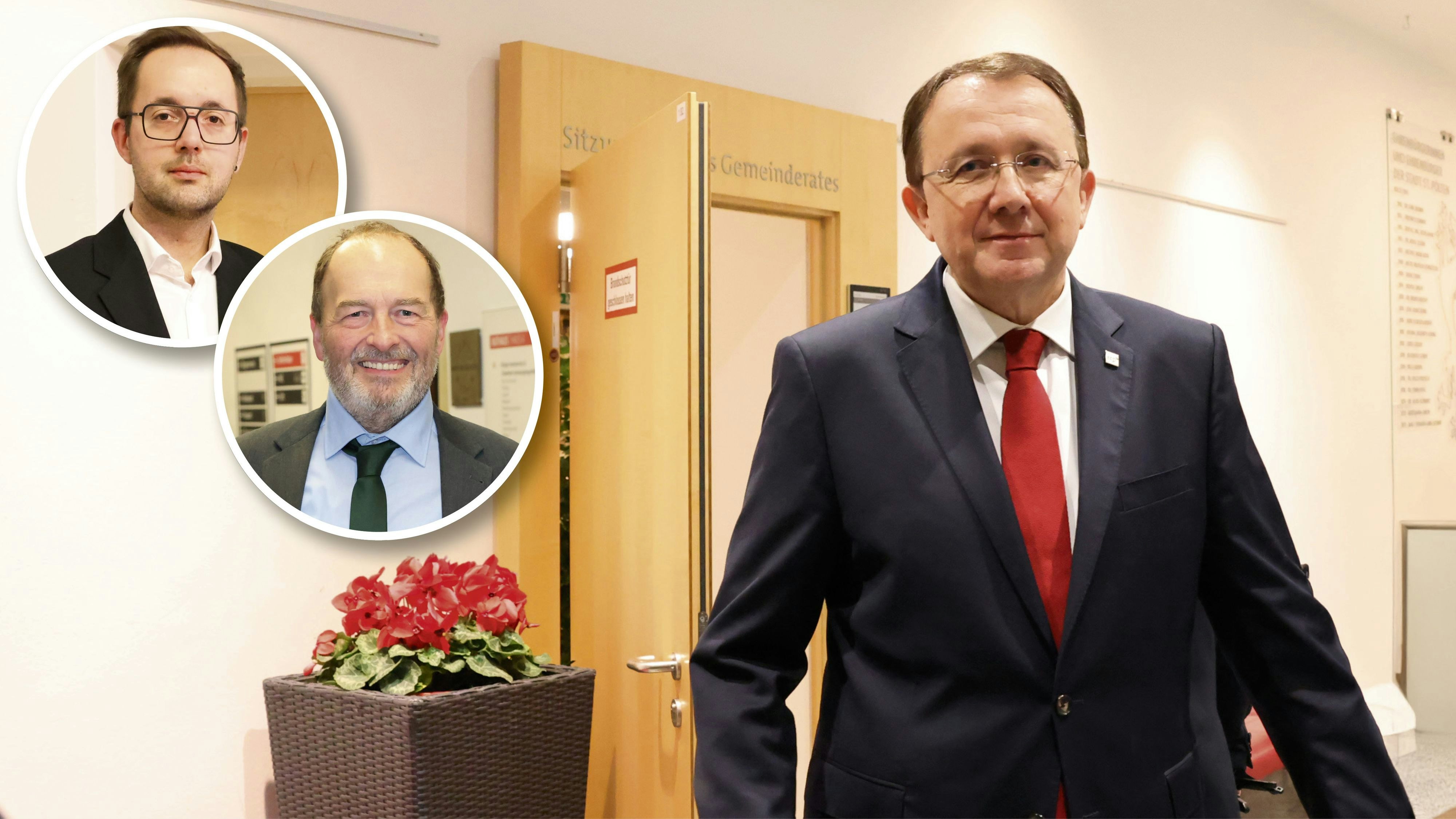 Bürgermeister Matthias Stadler (SPÖ, großes Bild); Michael Kögl (SPÖ, Kreis oben) und Walter Heimerl-Lesnik (Grüne)