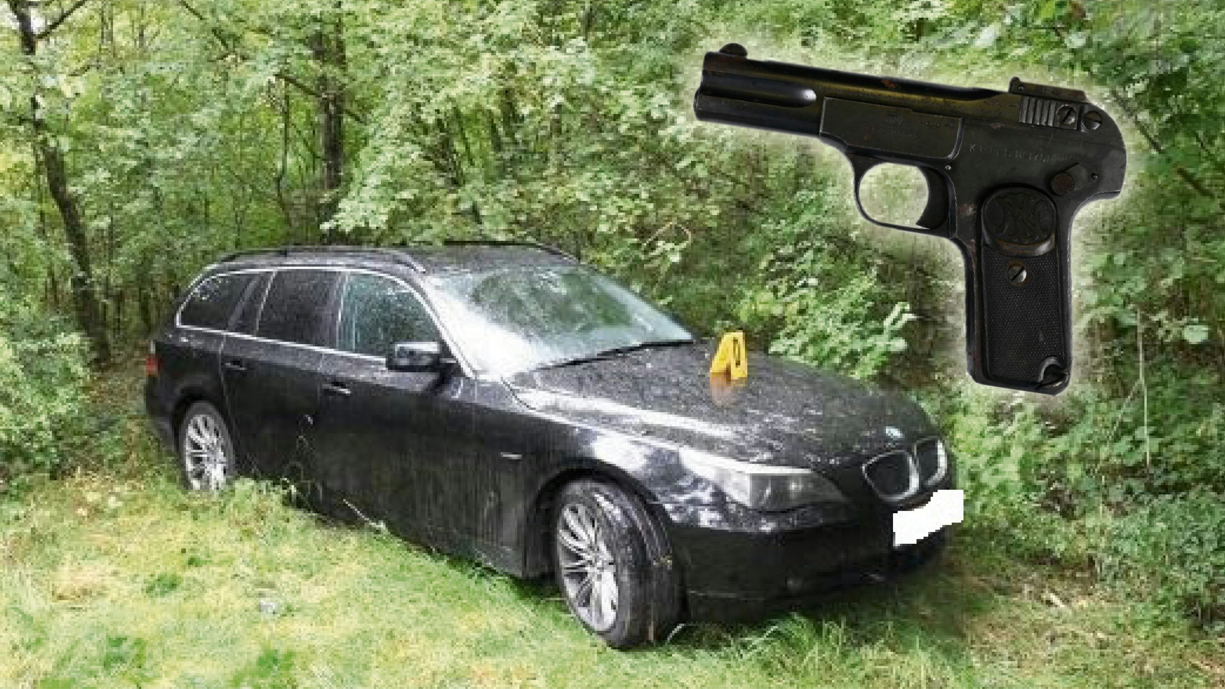 Bei einer Nachsuche finden die Ermittler das verwendete Tatfahrzeug verdeckt in einem Waldstück.