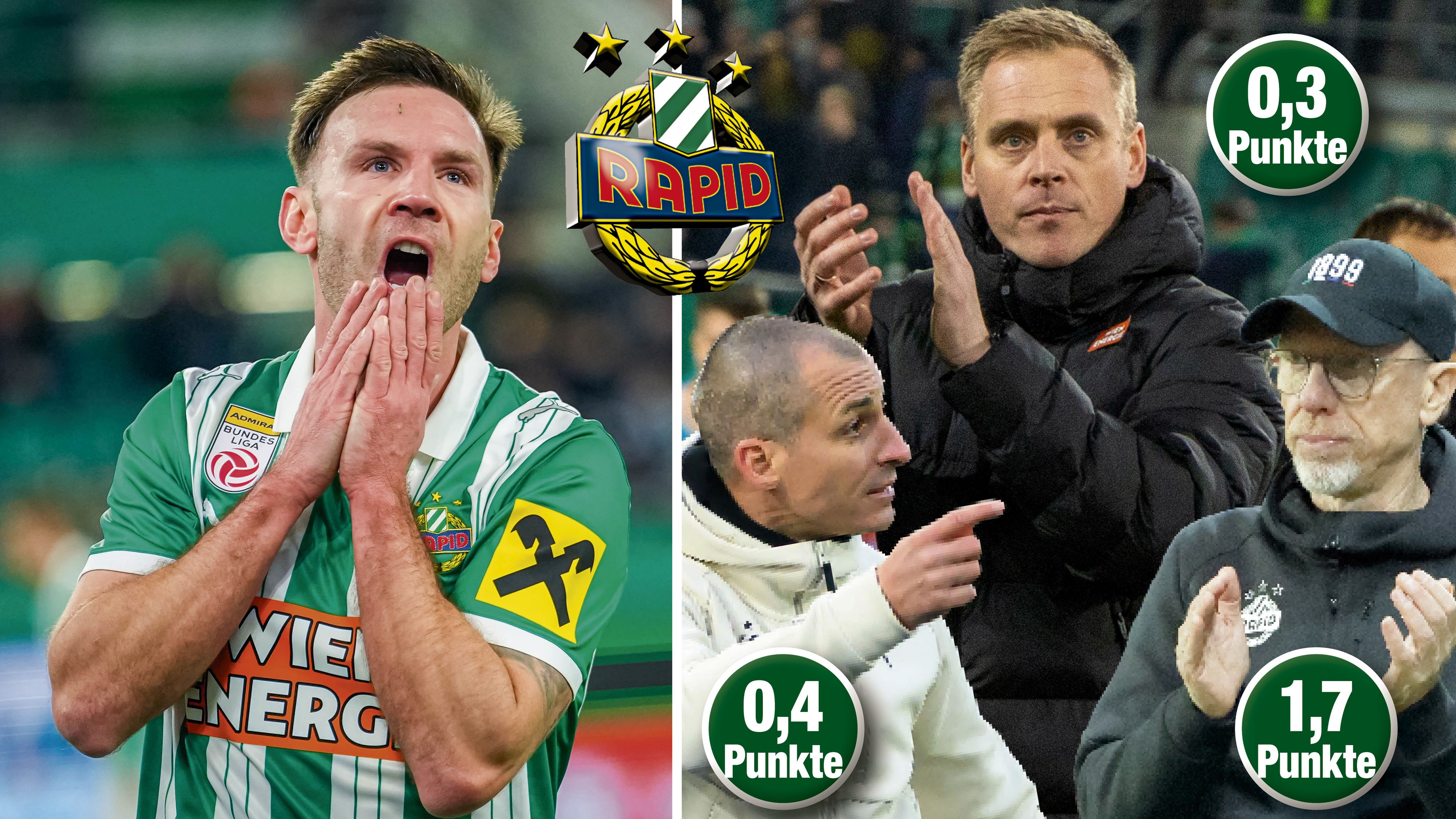 Rapid (l. Weimann) ist nach dem Aus von Ex-Coach Peter Stöger (r.) tief in die sportliche Krise gestürzt.