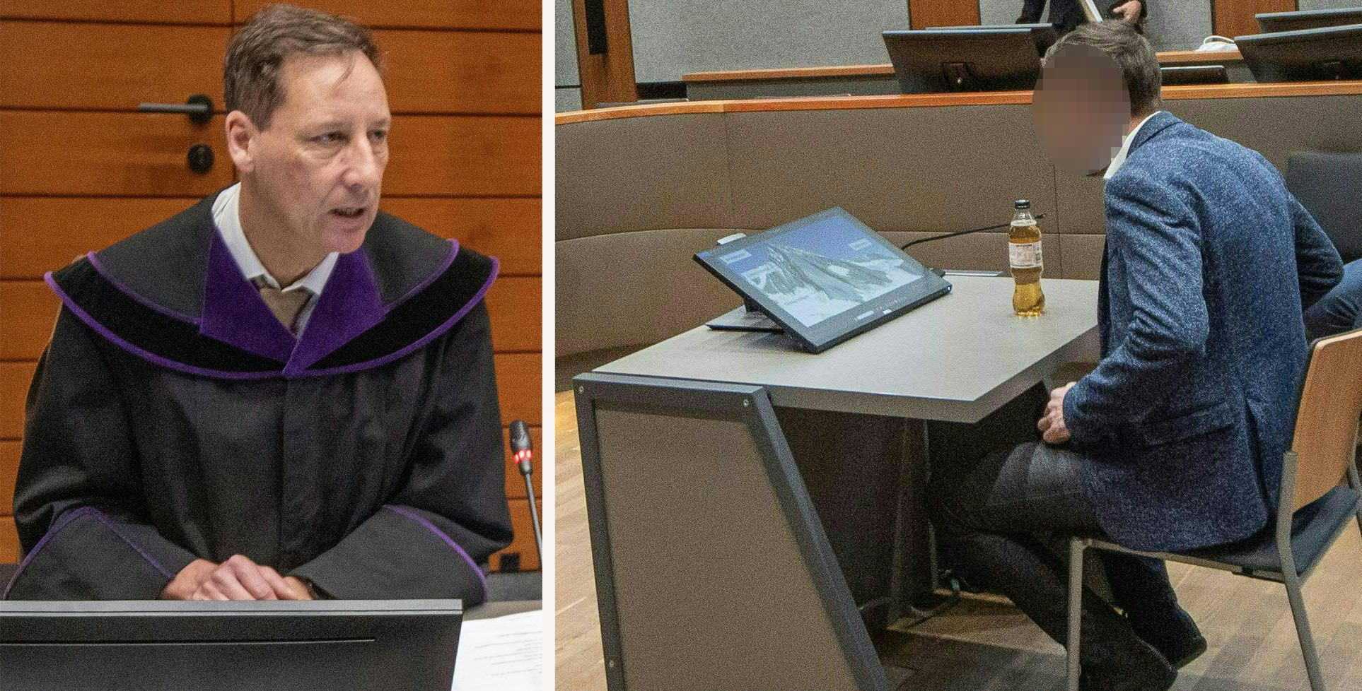 Richter Norbert Hofer (li.) konfrontiert den Angeklagten im Innsbrucker Schwurgerichtssaal mit Widersprüchen – rechts der 37-Jährige während seiner Befragung.