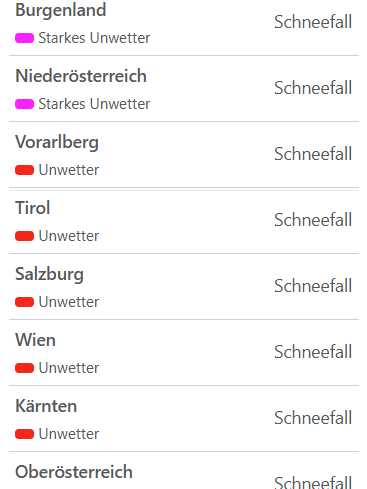 Aktuelle Unwetterwarnungen für Österreich