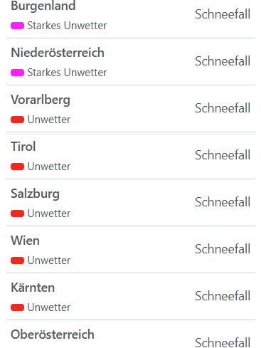 Aktuelle Unwetterwarnungen für Österreich