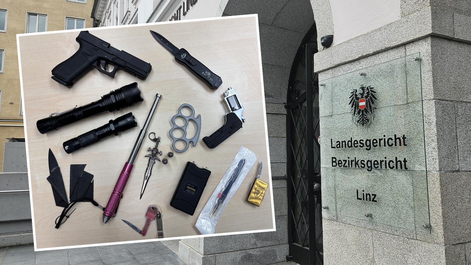Das Linzer Landesgericht zieht Bilanz: Diese Waffen wurden zum Beispiel sichergestellt.