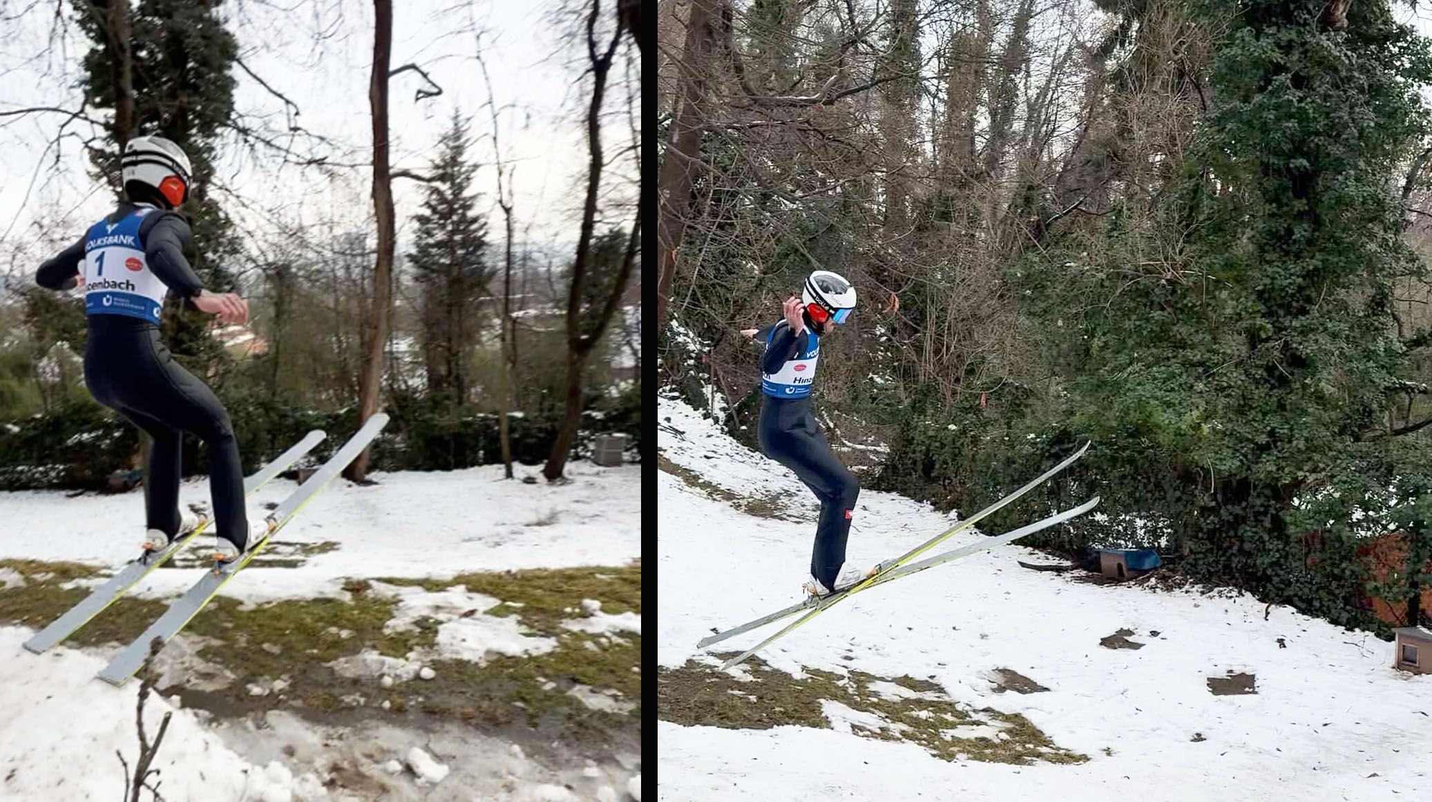 15 Meter K-Punkt, mitten in Graz: Lukas beim Absprung auf seiner Mini-Schanze.