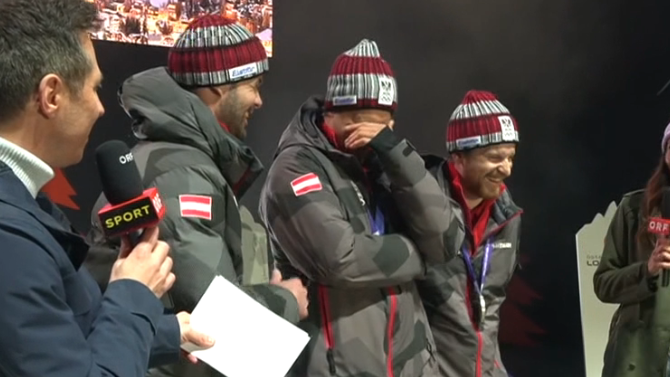 Der Schmäh rennt bei den ÖSV-Stars Vincent Kriechmayr, Manuel Feller und Fabio Gstrein.