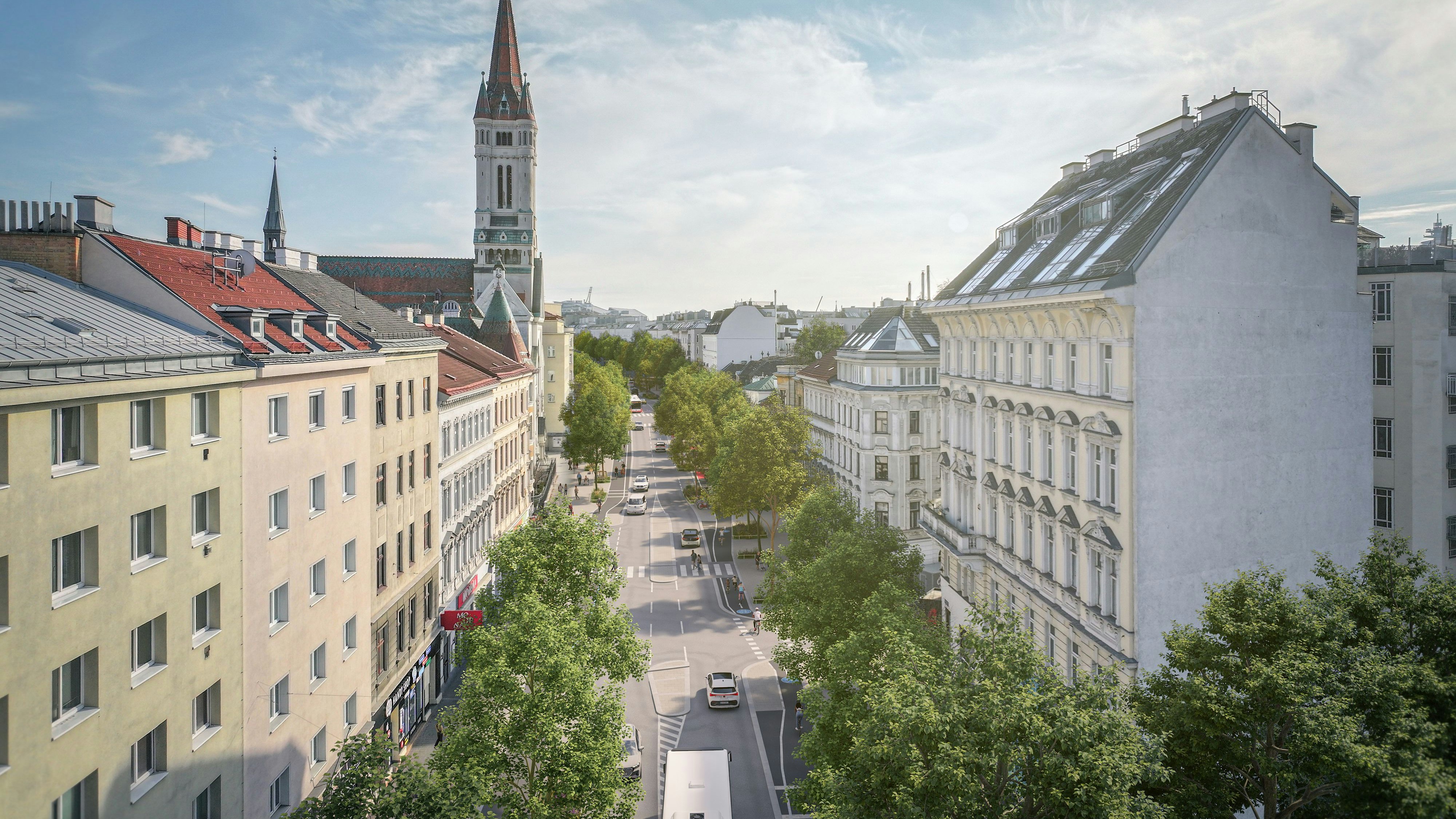 Auf der Landstraßer Hauptstraße wird ein Ein-Richtungs-Radweg gebaut.