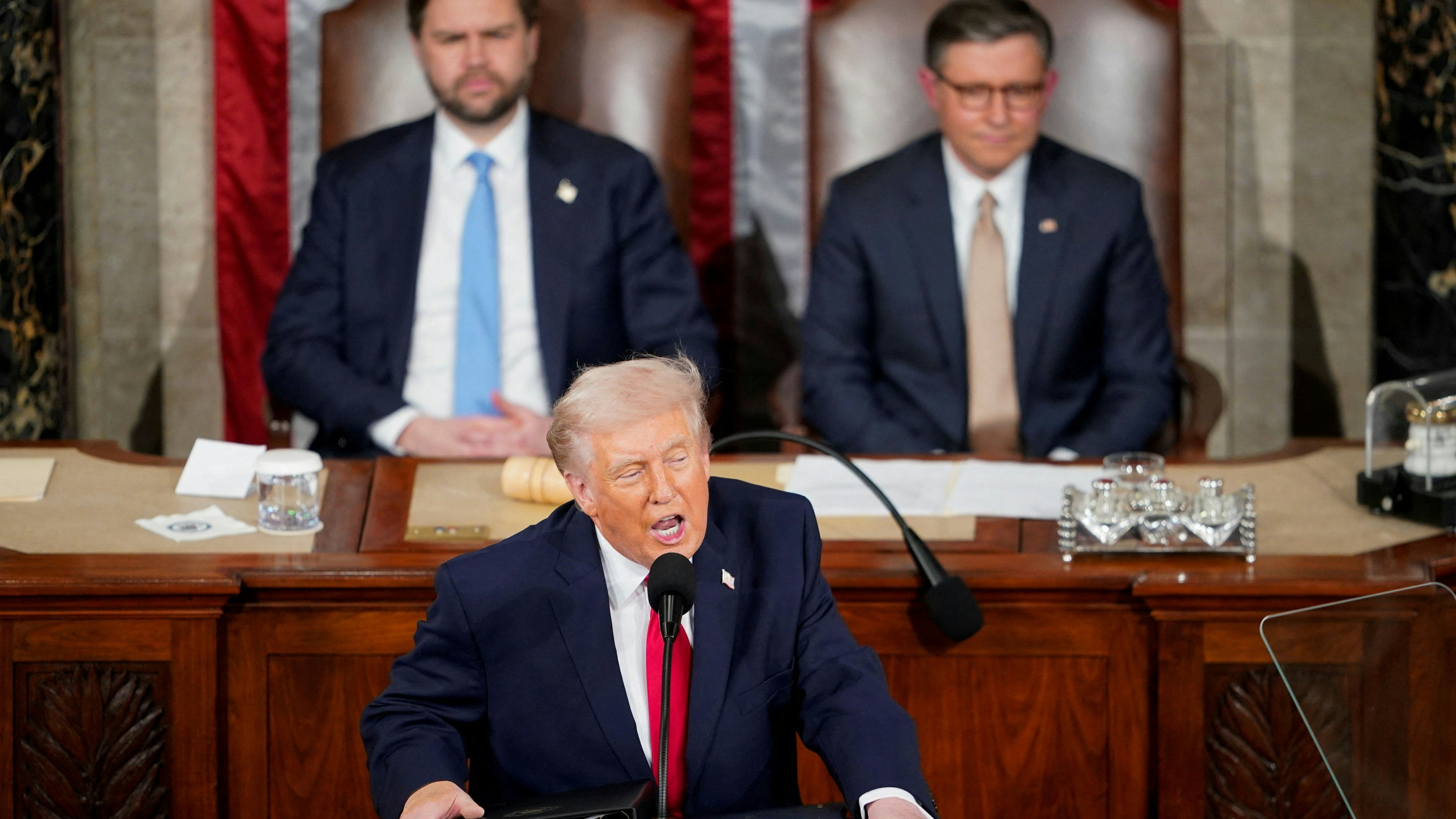 U.S. President Donald Trump delivers the State of the Union address in the House Chamber of the U.S. Capitol in Washington, D.C., U.S., February 24, 2026.  REUTERS/NATHAN HOWARD