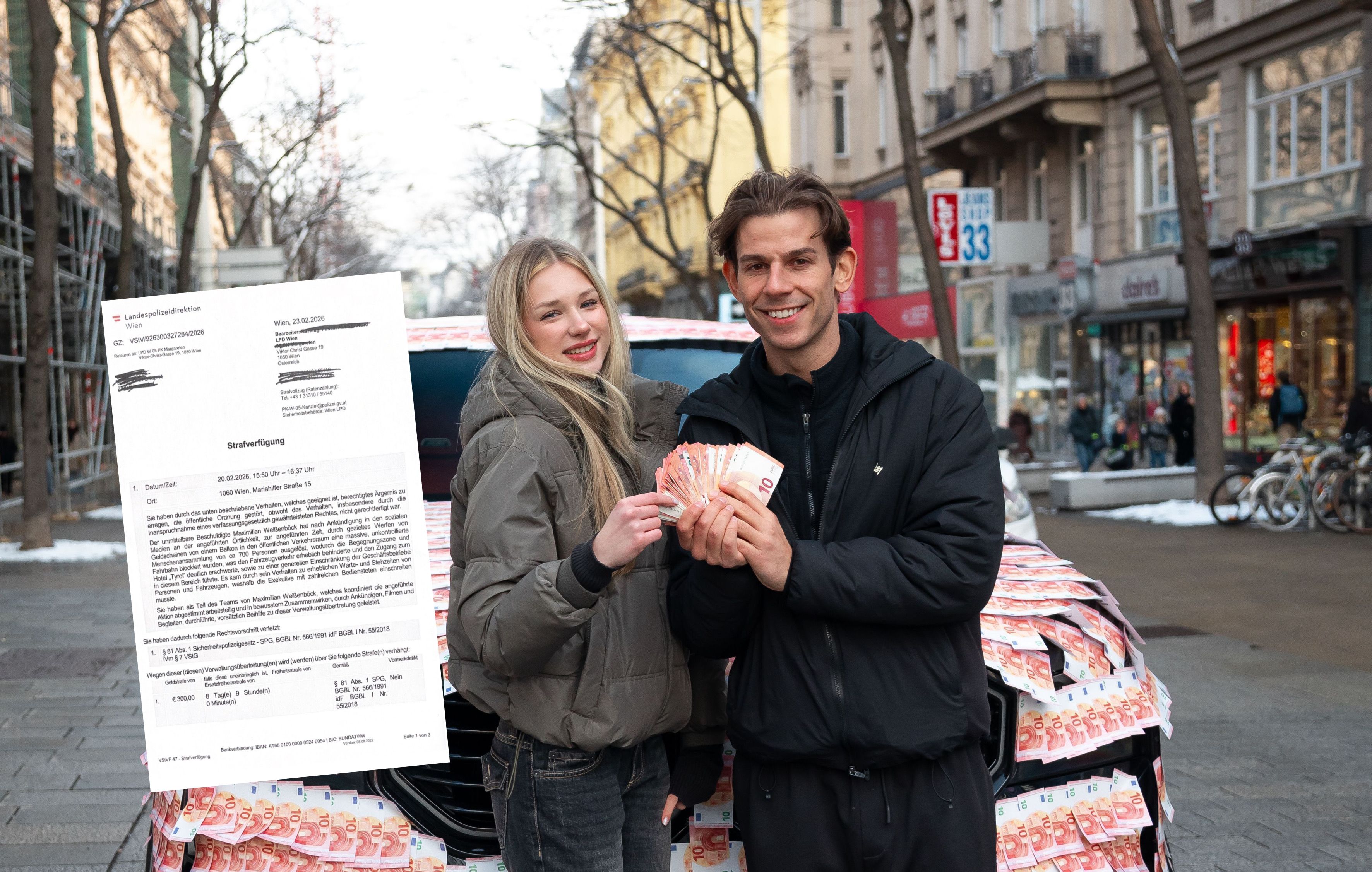 Max Weißenböck sorgt mit seinen Aktionen für Aufsehen. Jetzt muss er Strafe zahlen - weil er Geld aus dem Fenster warf.