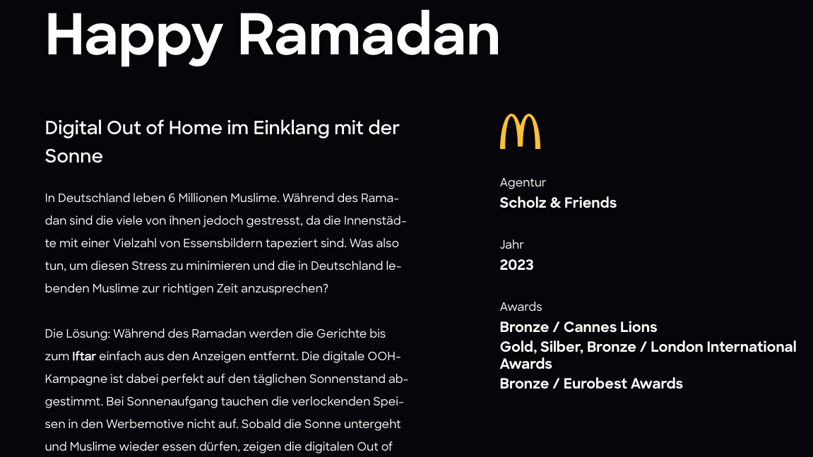 Die Ramadan-Kampagne von 2023 auf der Webseite der deutschen Agentur Scholz & Friends 