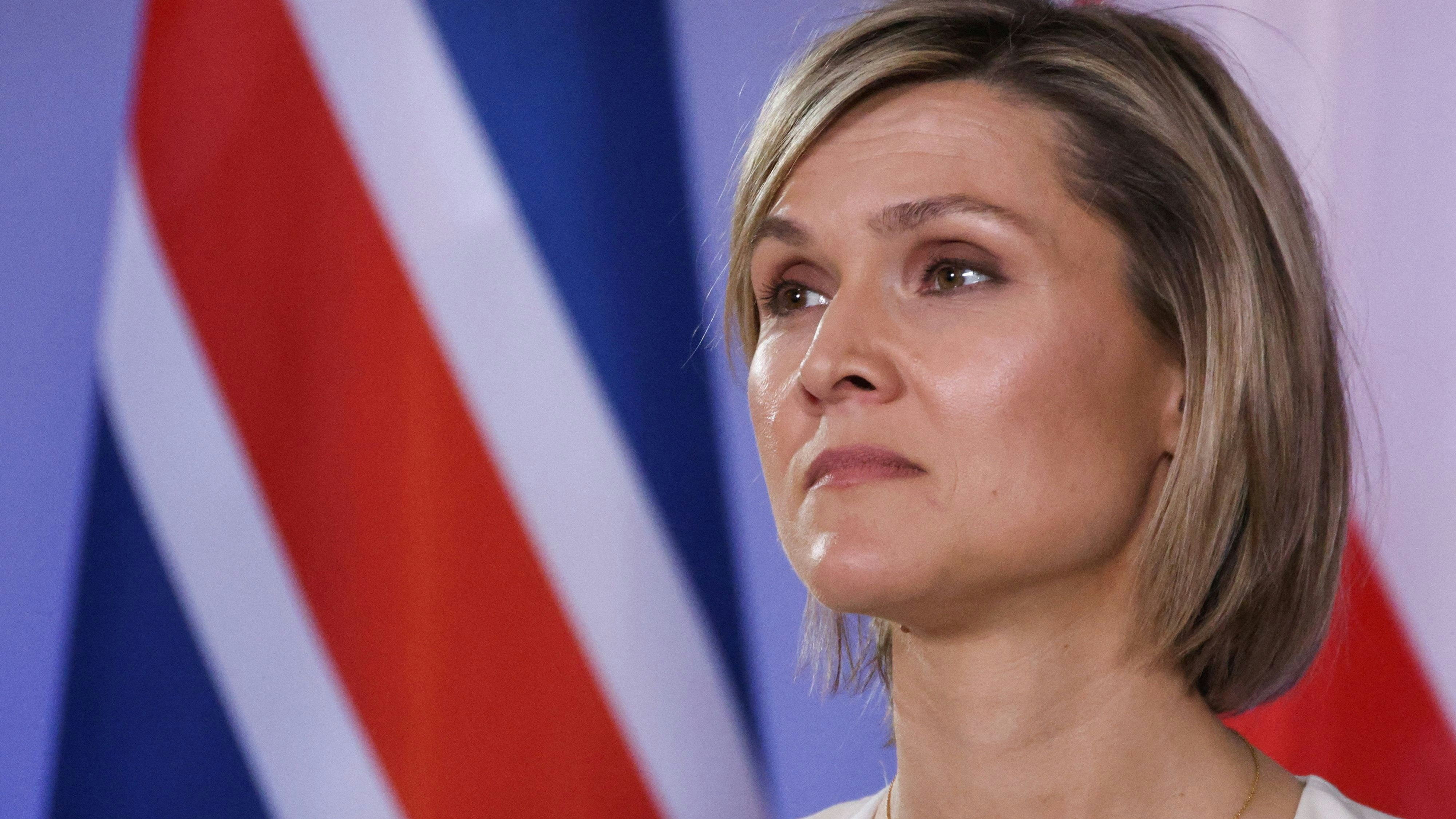 Iceland's Prime Minister Kristrun Frostadottir looks on during a press conference in Warsaw, Poland, February 25, 2026. REUTERS/Kuba Stezycki 