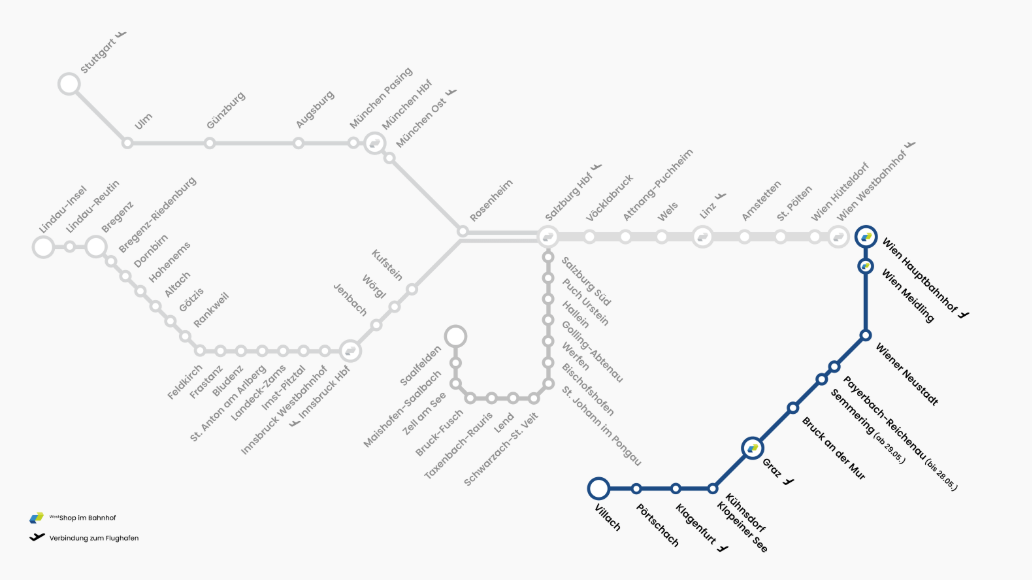 Das Westbahn-Streckennetz ab März 2026.