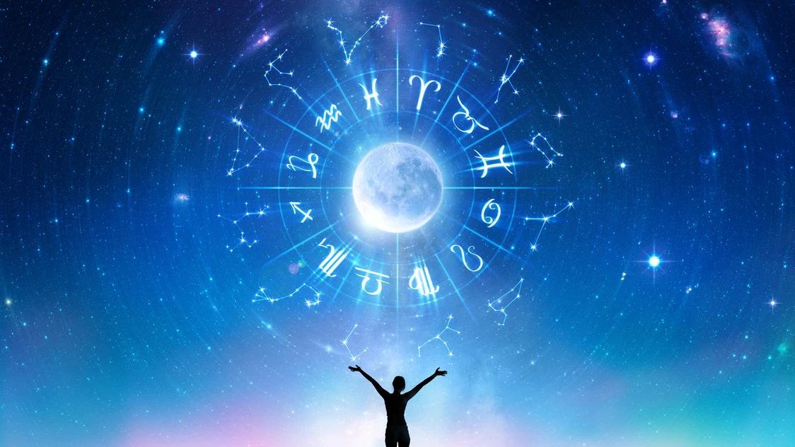 Woman Consulting The Stars - Zodiac Signs In The Sky - Contain Illustration And elements furnished by NASA