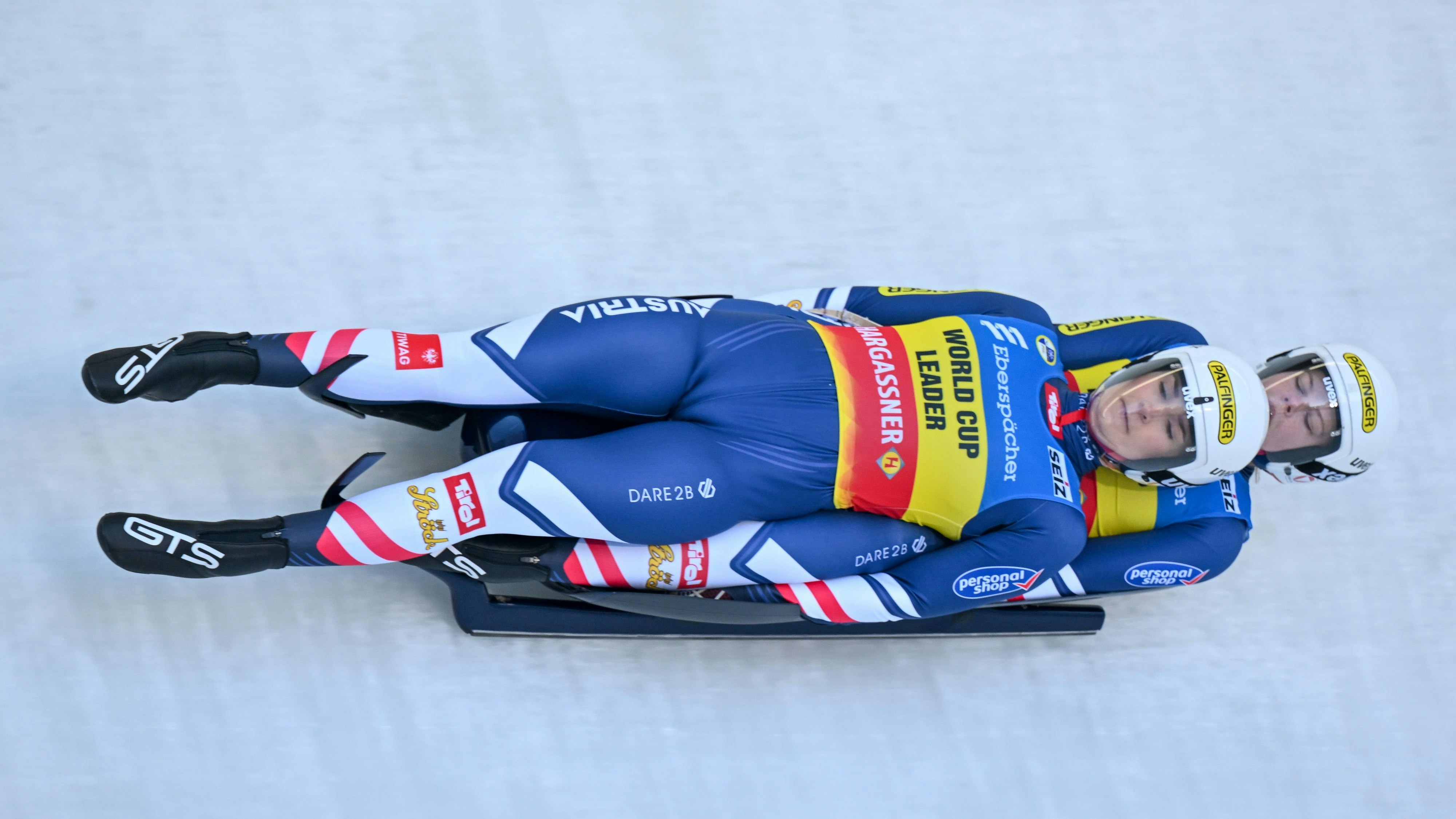 INNSBRUCK,AUSTRIA,13.JAN.24 - LUGE - FIL World Cup, artificial track, doubles ladies. Image shows Selina Egle and Lara Michaela Kipp (AUT). Photo: GEPA pictures/ Daniel Schoenherr