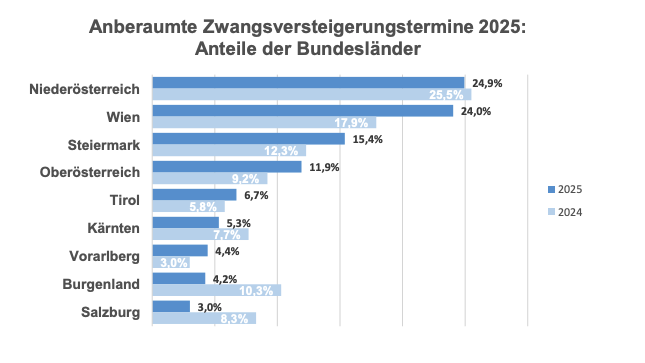Niederösterreich führt die Statistik der Zwangsversteigerungen an.