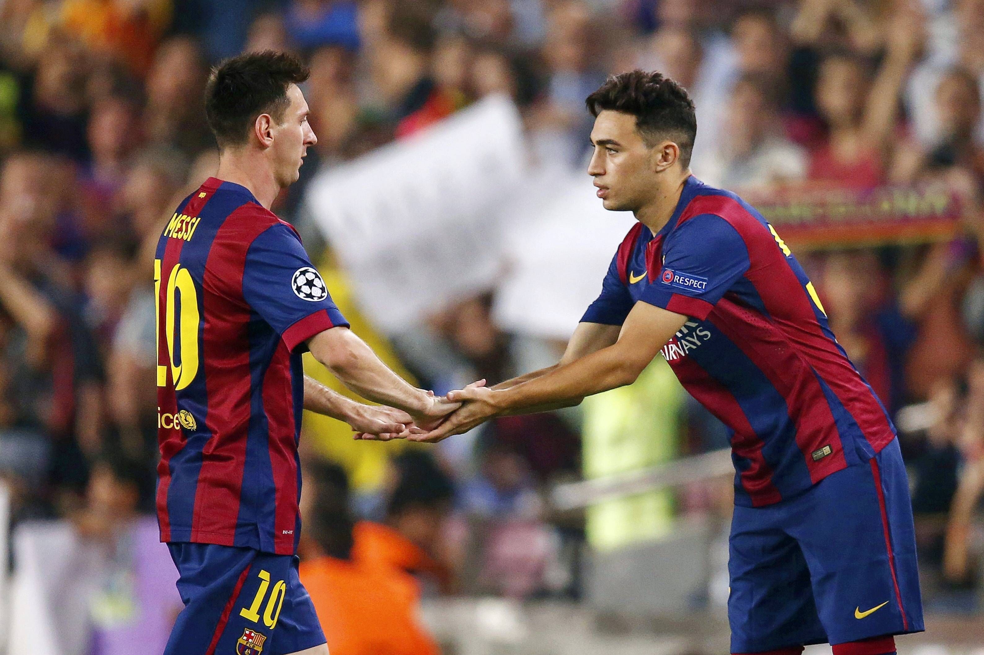 Munir El Haddadi und Lionel Messi