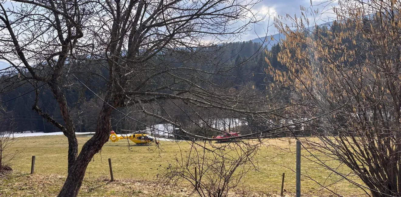 Der verunfallte Pkw-Lenker wurde ins Krankenhaus geflogen, die Freiwillige Feuerwehr sicherte die Straße ab. 