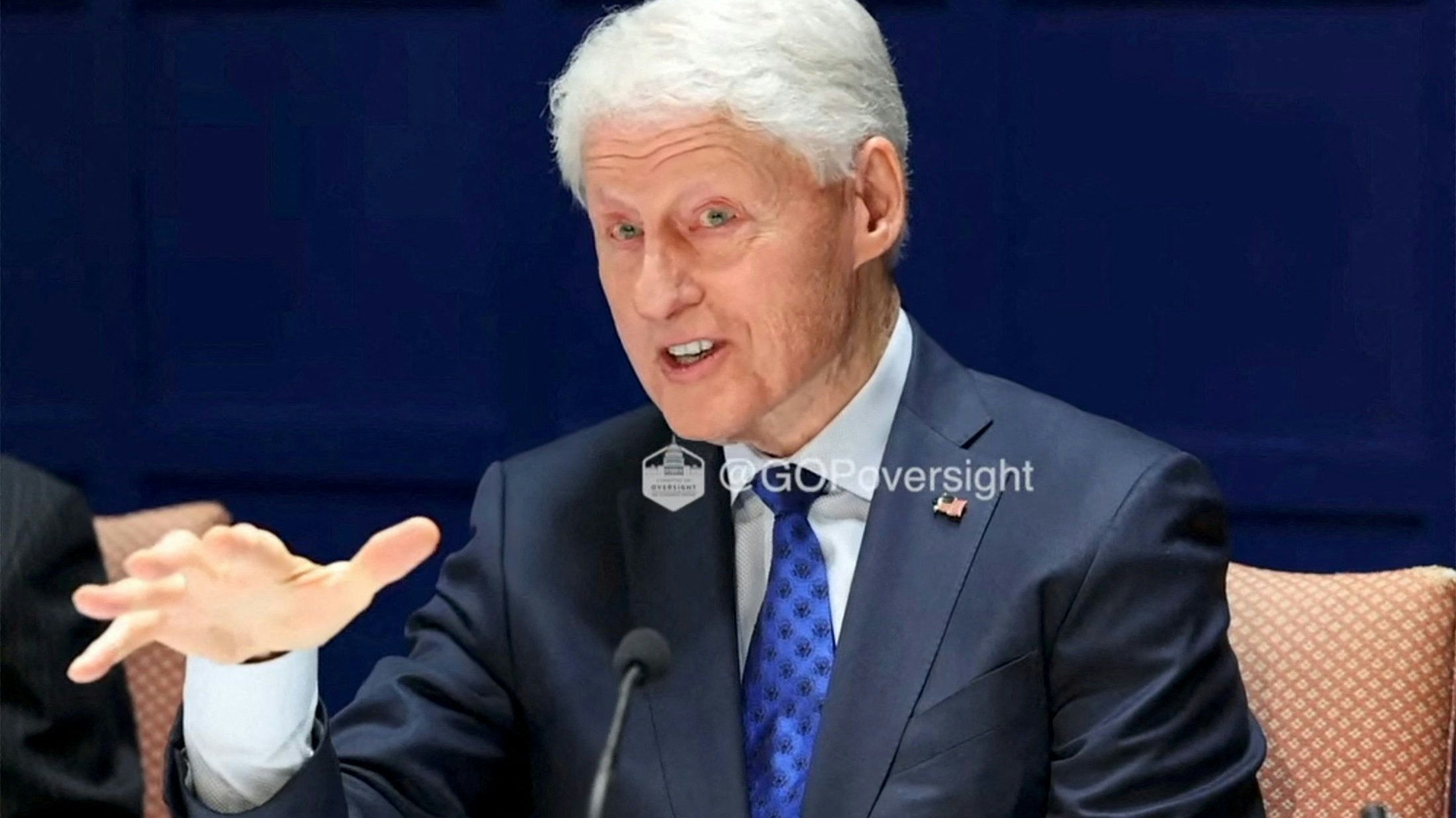 Former President Bill Clinton testifies behind closed doors to a congressional panel about his ties to the late sex offender Jeffrey Epstein, in a still image from video taken in Chappaqua, New York, U.S. February 27, 2026.   GOP Oversight/Handout via REUTERS THIS IMAGE HAS BEEN SUPPLIED BY A THIRD PARTY. WATERMARK FROM SOURCE