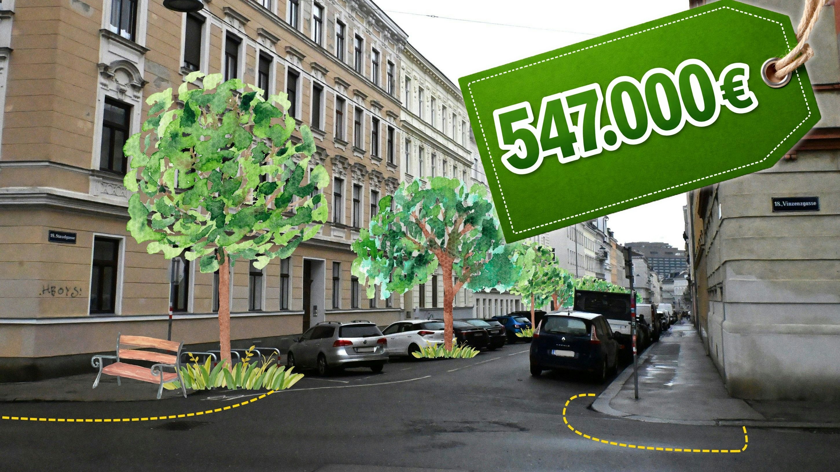 Acht neue Bäume sollen die Staudgasse in Wien-Währing klimafit machen.