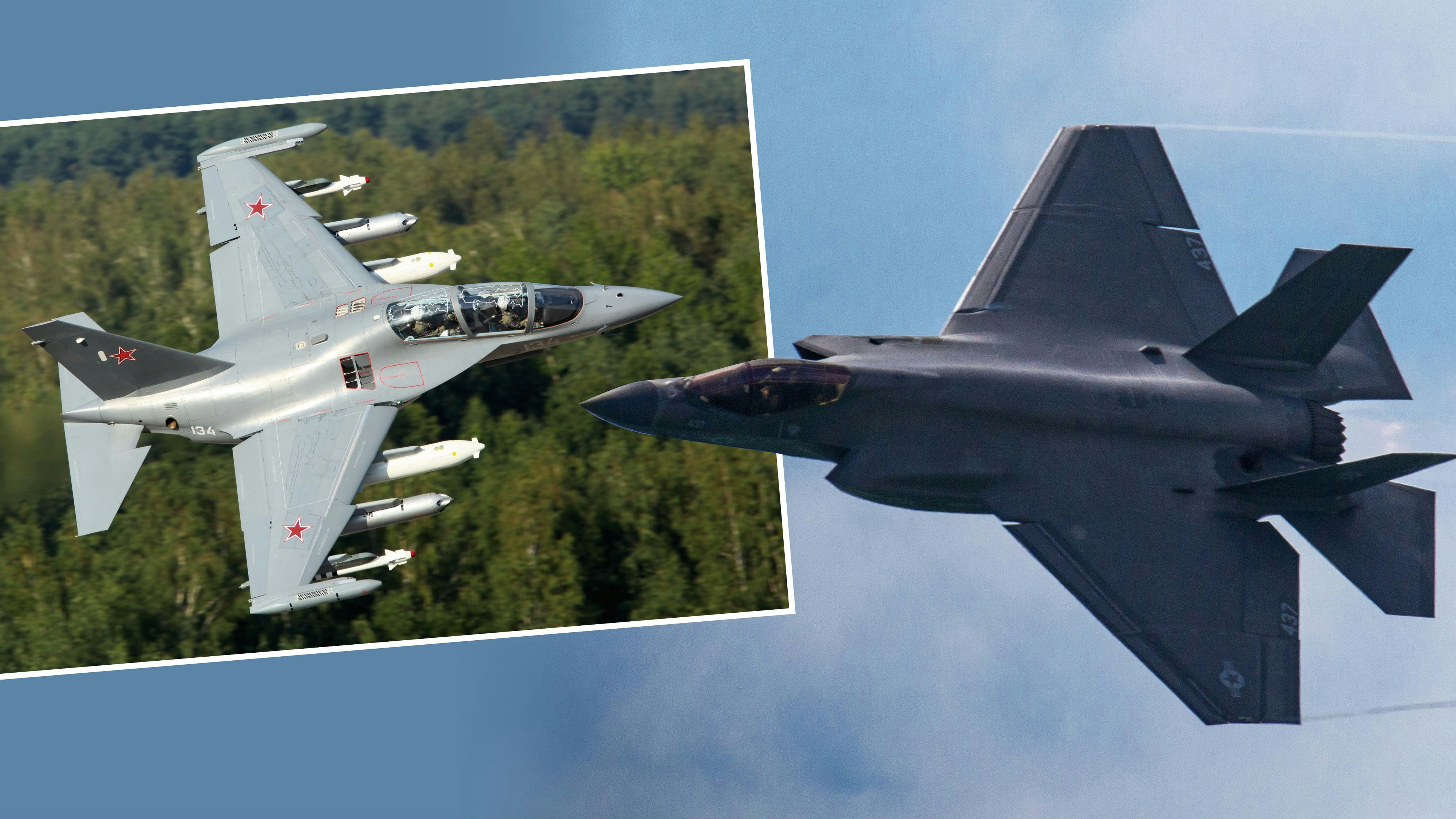 Eine F-35I der israelischen Luftwaffe (r.) ging erfolgreich aus einem Luftkampf mit einer Yak-130 der Islamischen Republik Iran hervor (l.)