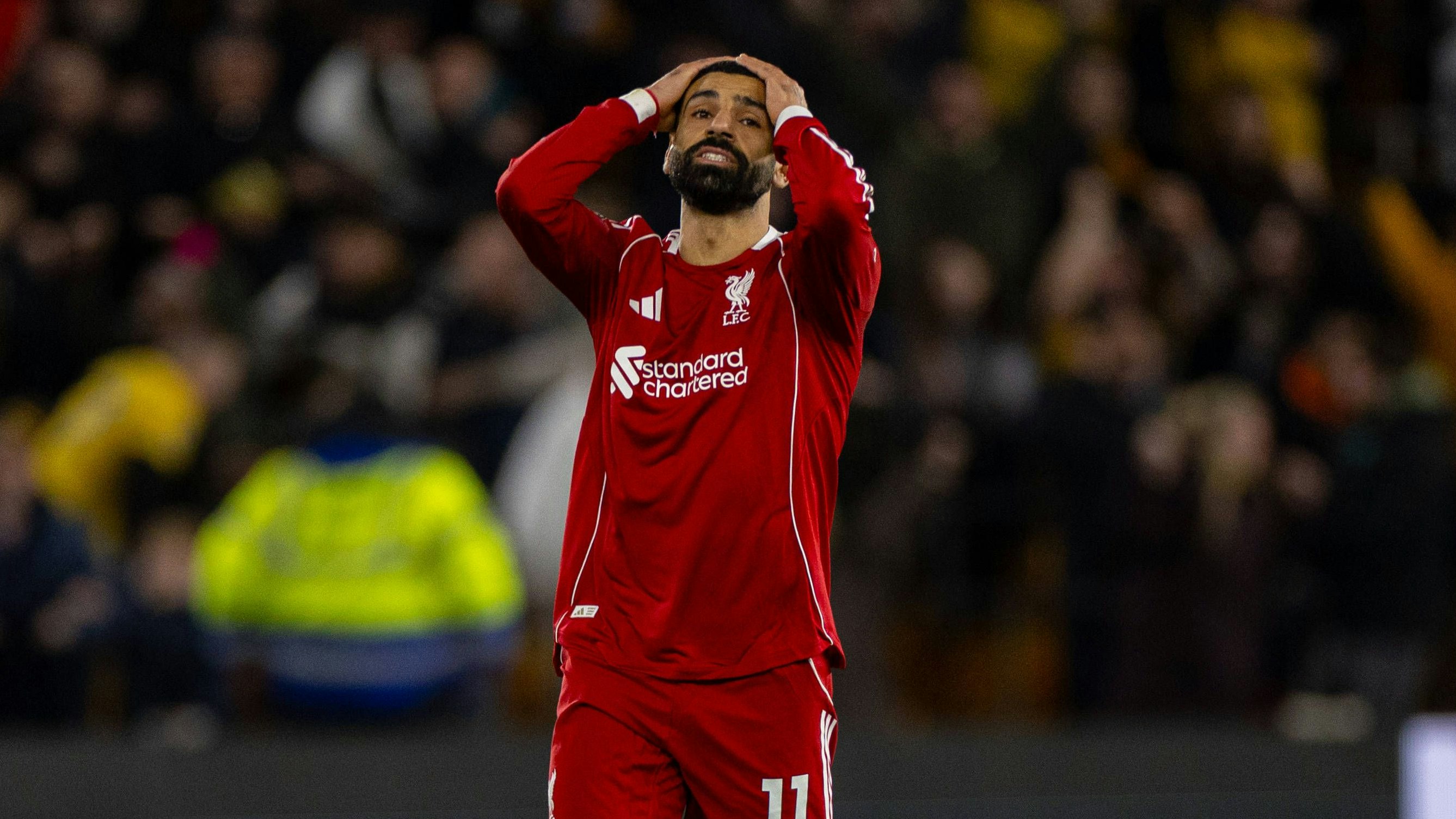 Football - FA Premier League - Wolverhampton Wanderers FC v Liverpool FC WOLVERHAMPTON, ENGLAND - Tuesday, March 3, 2026: Liverpool s Mohamed Salah reacts to conceding their side s second goal during the FA Premier League match between Wolverhampton Wanderers FC and Liverpool FC at Molineux Stadium. Photo by David Rawcliffe/Propaganda WOLVERHAMPTON Molineux Stadium WEST MIDLANDS ENGLAND PUBLICATIONxNOTxINxUK Copyright: xDavidxRawcliffex P2026-03-03-Wolves_Liverpool-134