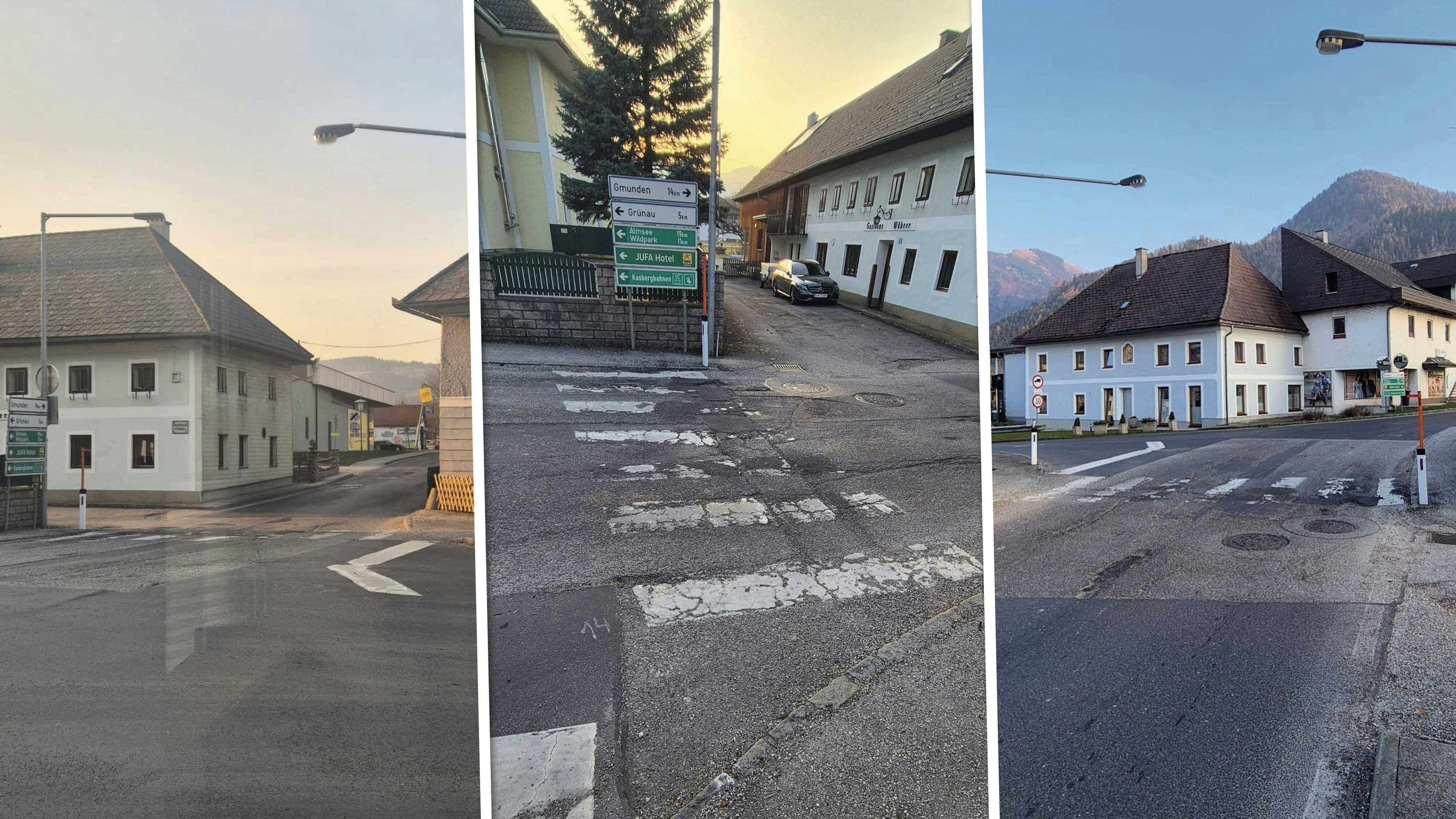 Der Zebrastreifen in Scharnstein ist schon fast nicht mehr zu sehen.