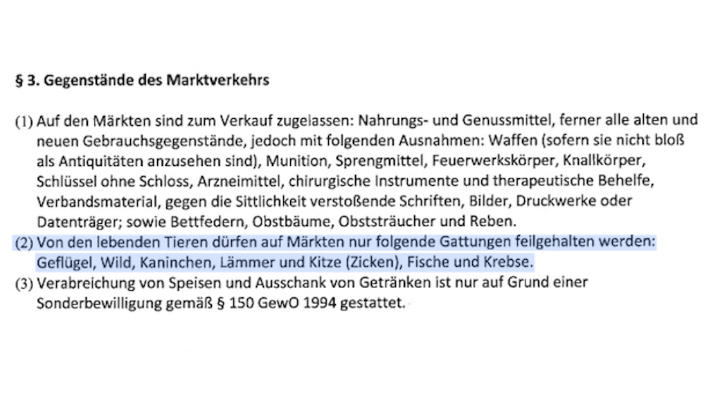 Der entsprechende Passus (markiert) wurde aus §3 der Marktordnung gestrichen.