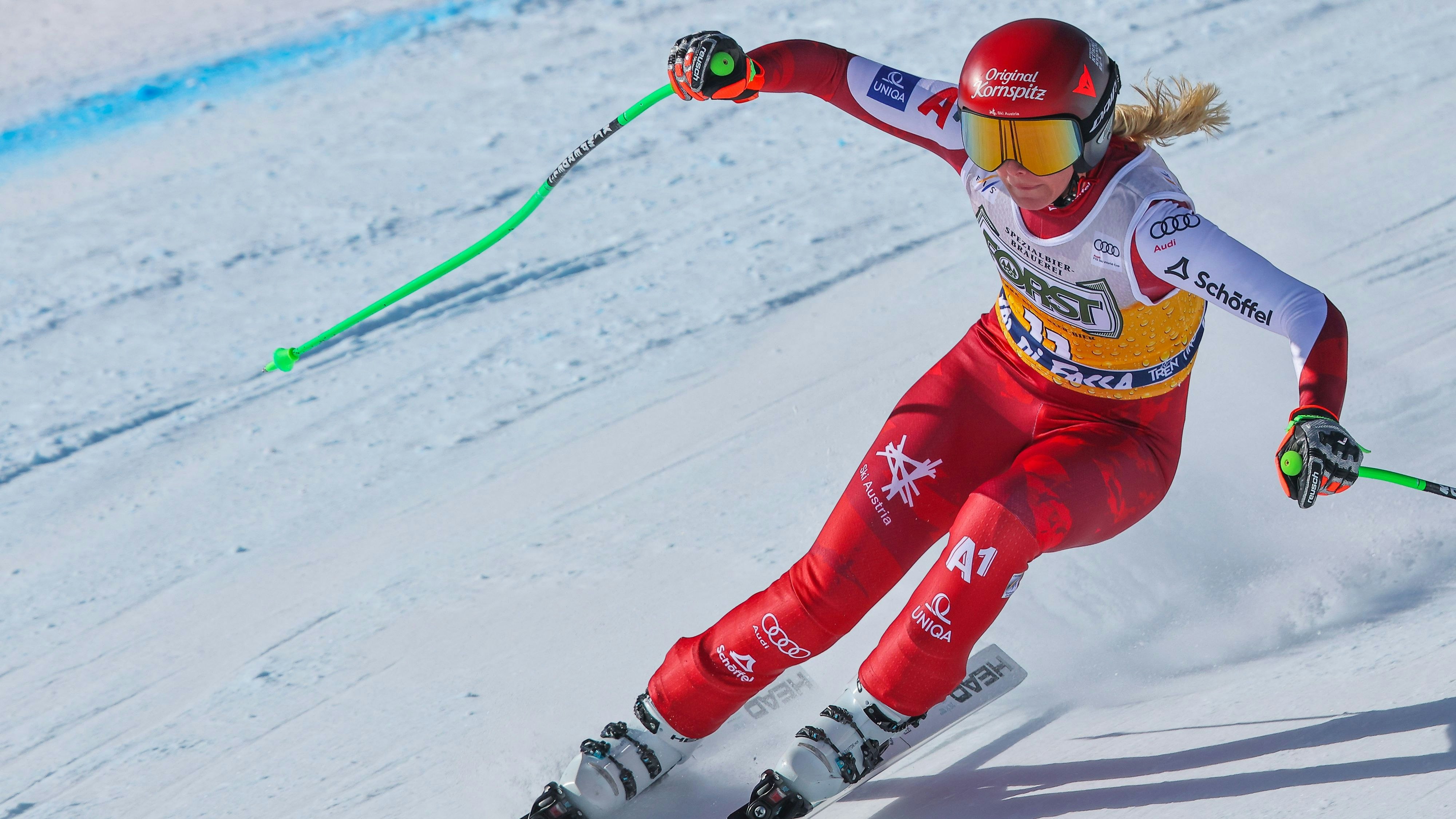 VAL DI FASSA,ITALY,07.MAR.26 - ALPINE SKIING - FIS World Cup, downhill, ladies. Image shows Cornelia Huetter (AUT). Photo: GEPA pictures/ Thomas Bachun