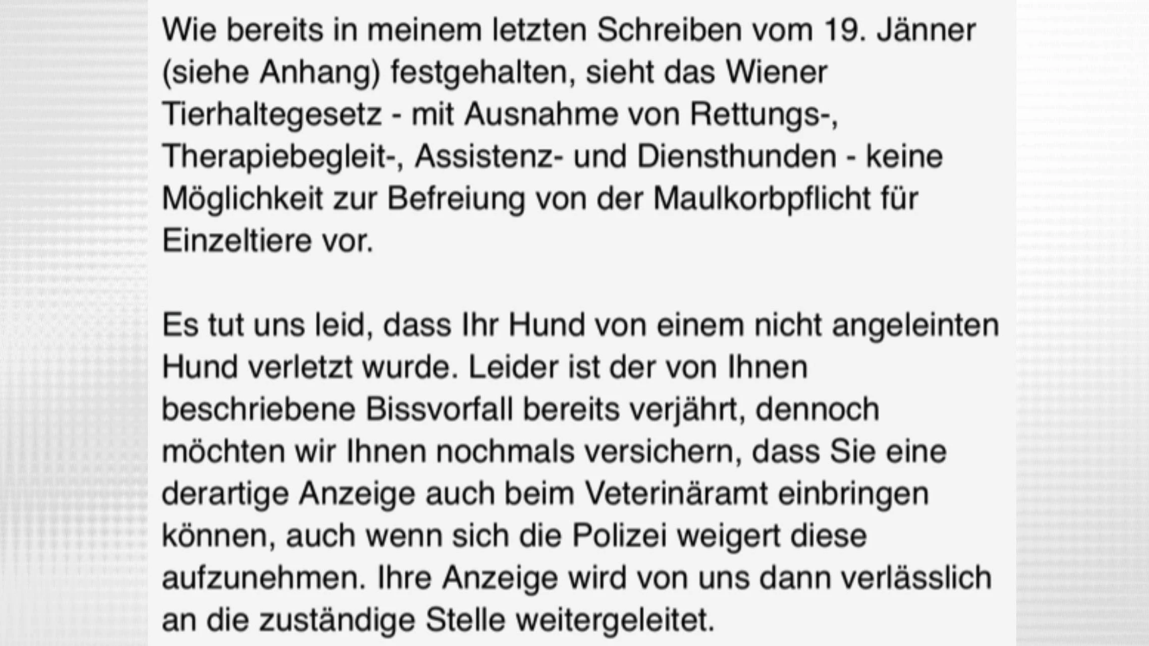 "Yuki" kann laut MA 60 nicht von der Maulkorbpflicht befreit werden.