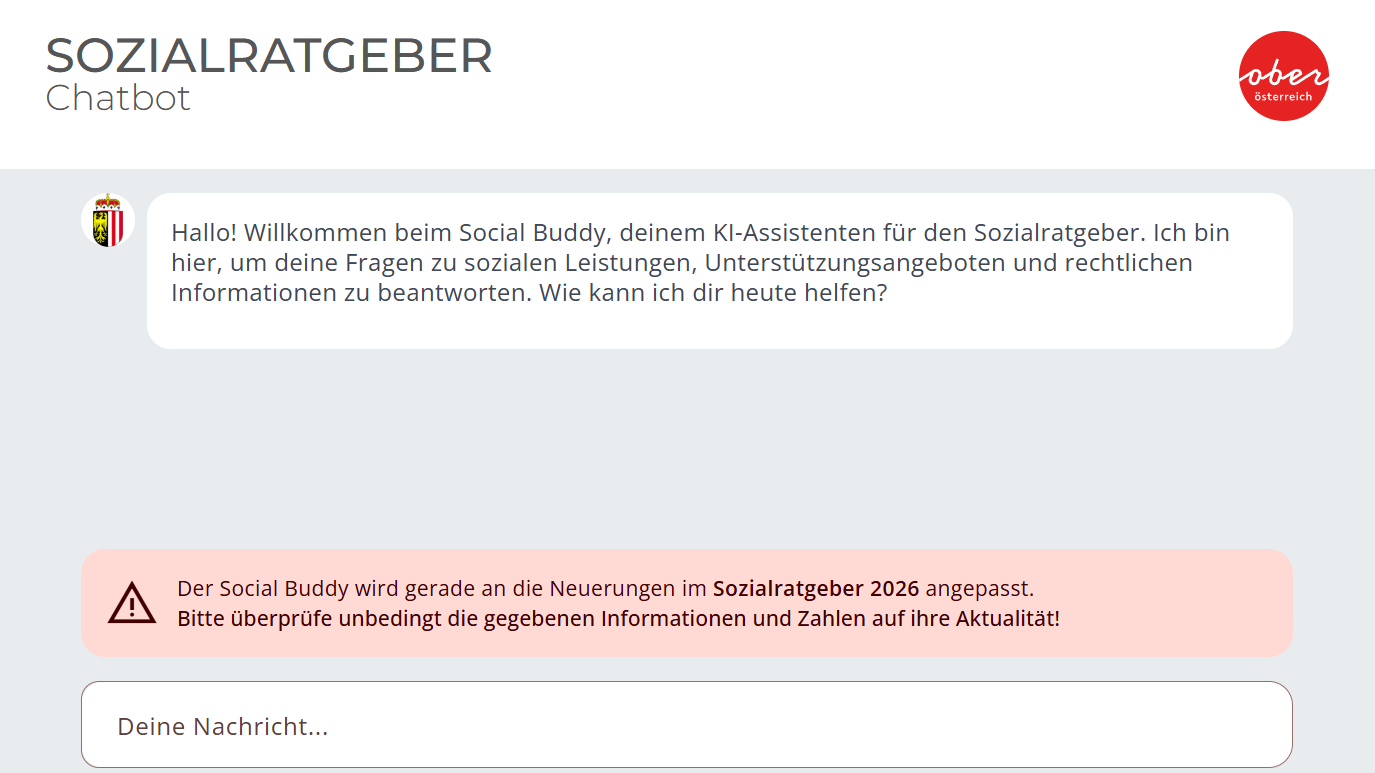 Diese Meldung scheint aktuell im Sozialratgeber-Chatbot auf.
