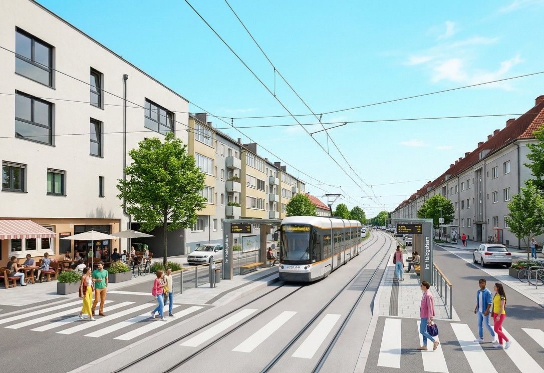 So könnte die neue Straßenbahnlinie in der Neuen Heimat aussehen.