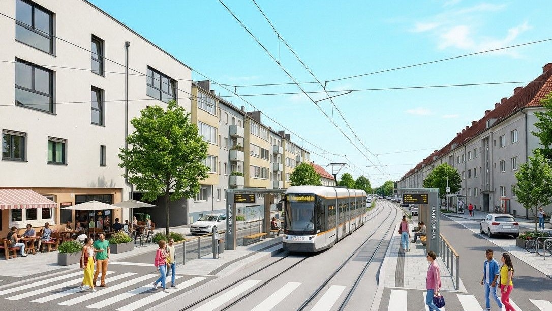 So könnte die neue Straßenbahnlinie in der Neuen Heimat aussehen.