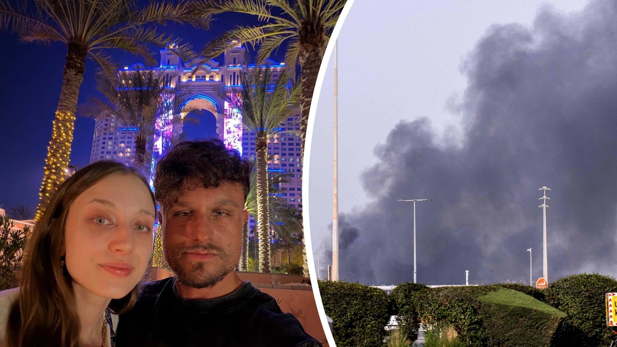 Der Tiroler Amel Mujkic mit seiner Freundin vor ihrem Hotel, dem Rixos Marina Abu Dhabi, wo sie zwei Tage lang in der Tiefgarage schliefen.