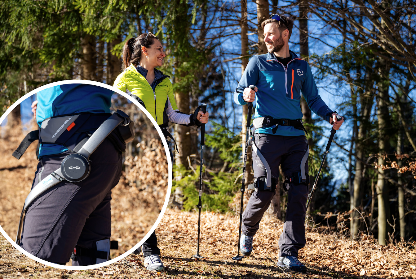 Das Exoskelett kann man sich am Skigebiet Dreiländereck ausborgen.