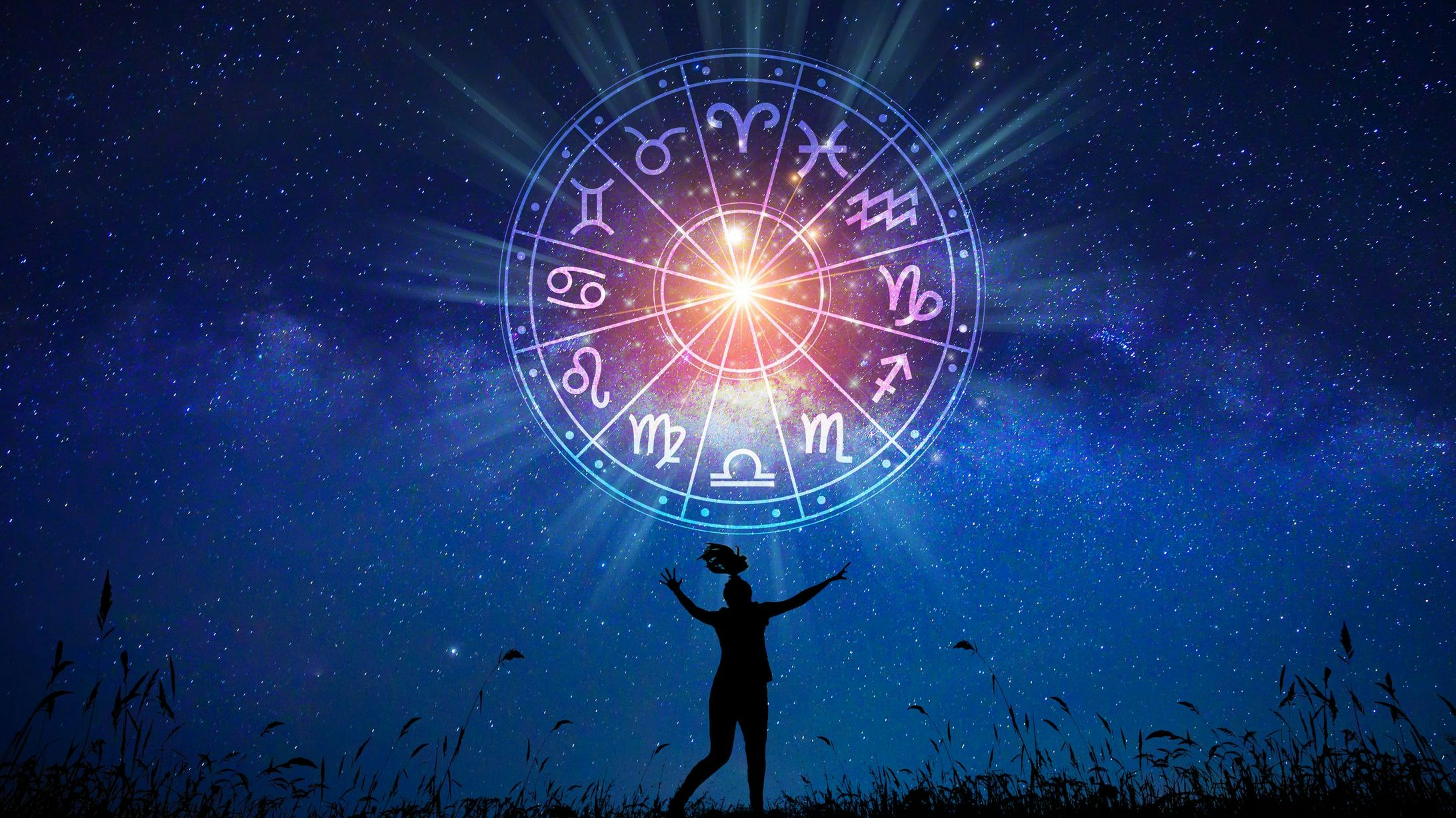 Zodiac signs inside of horoscope circle astrology and horoscopes concept
